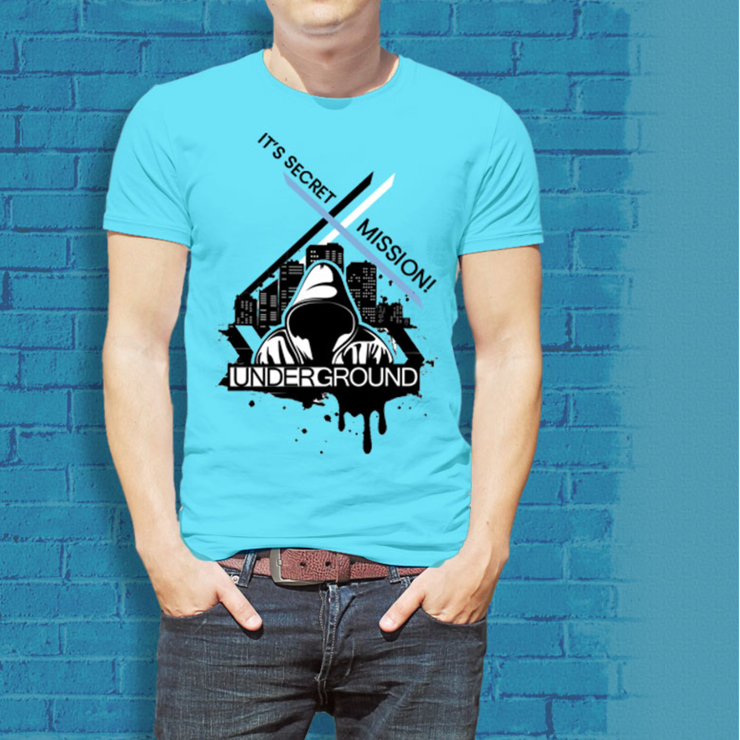 Talk By Fashion Under Ground Graphic T-shirt for Men Sky Blue