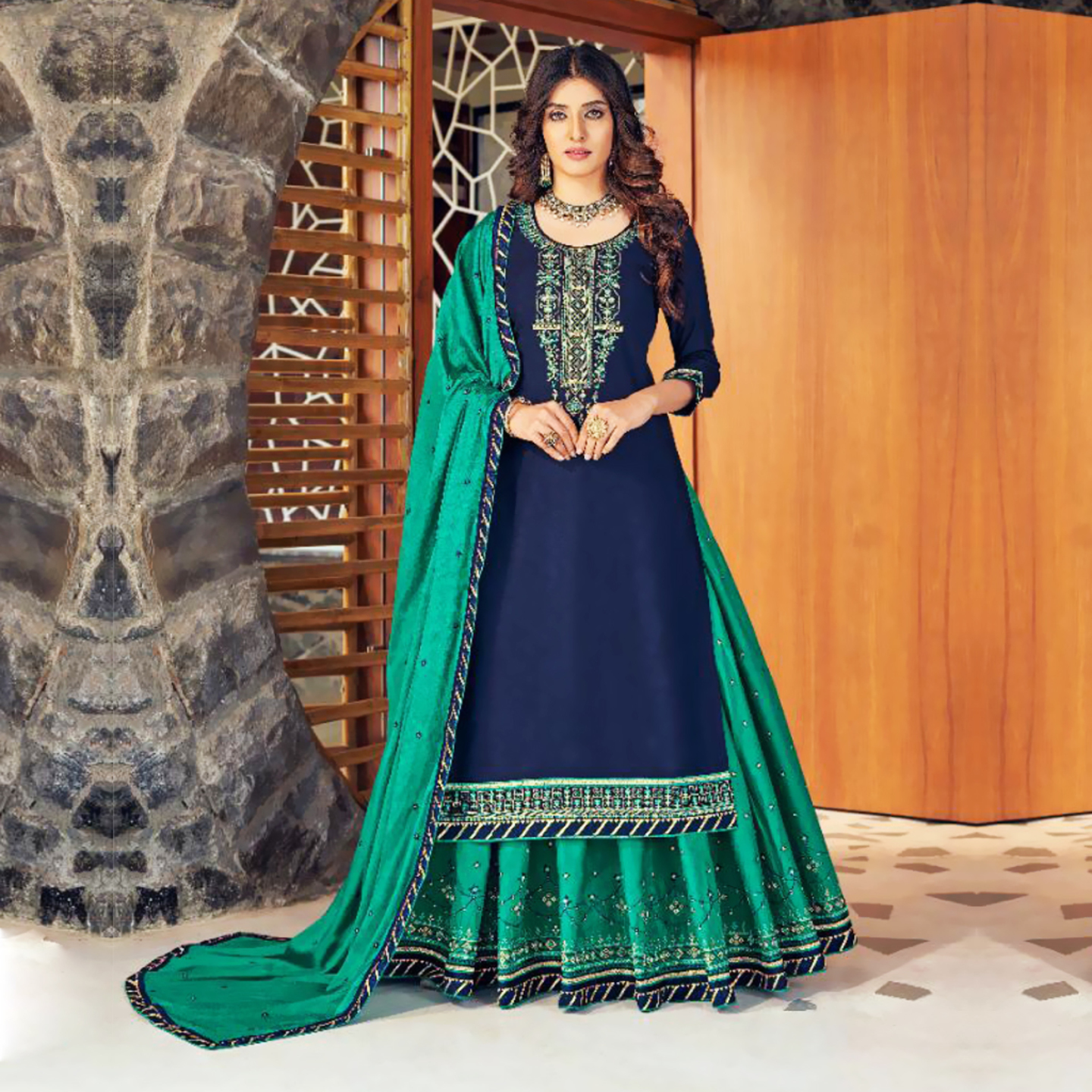 Talk By Fashion Women Embroidered Long Kurta Lehenga Set