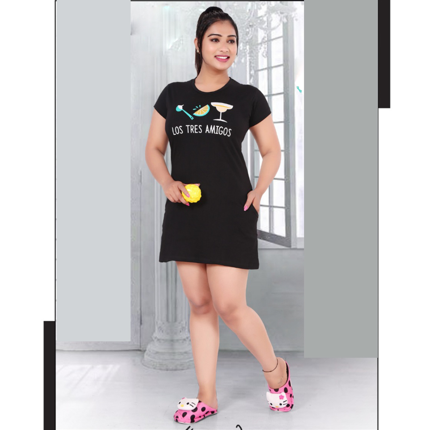 Talk By Fashion Women Round Neck Printed Long Tees with Pocket