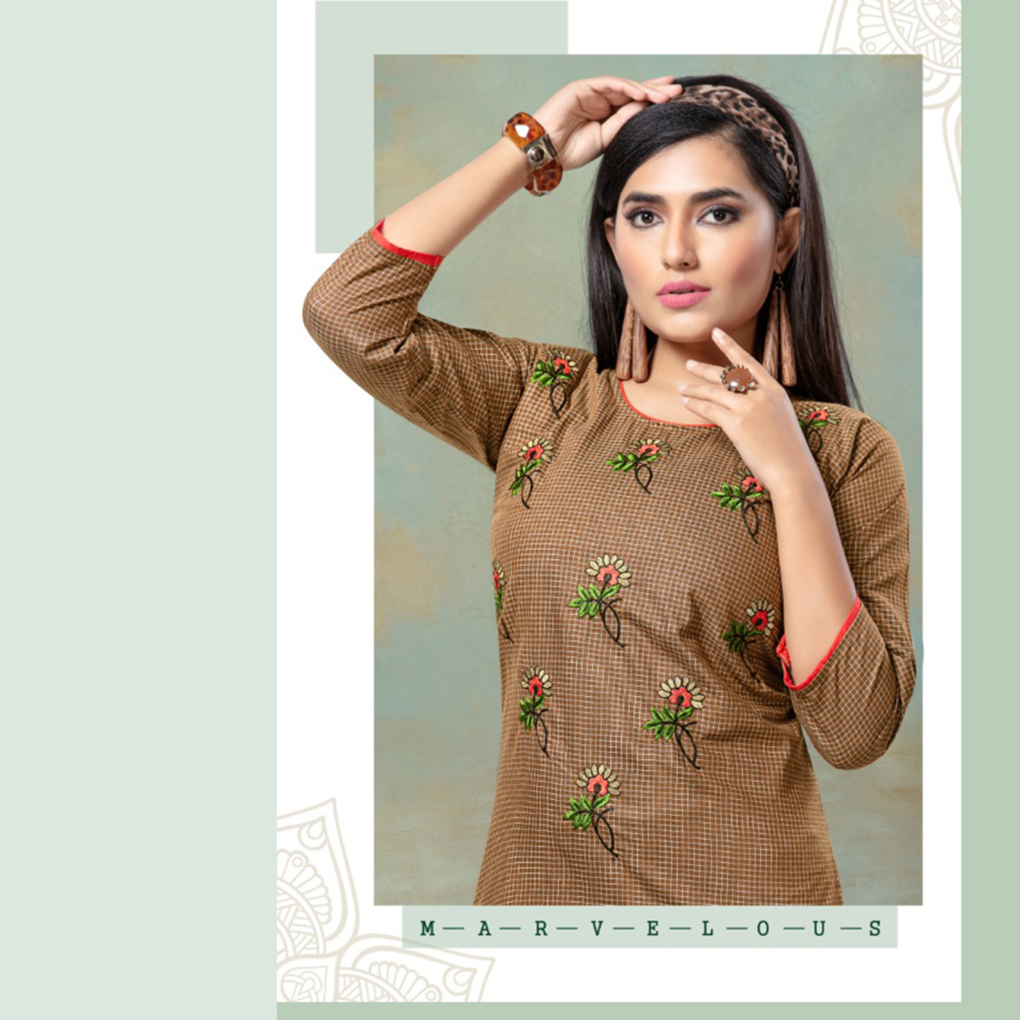 Talk By Fashion Women Soft Cotton Embroidered Kurti with mask Choco Color