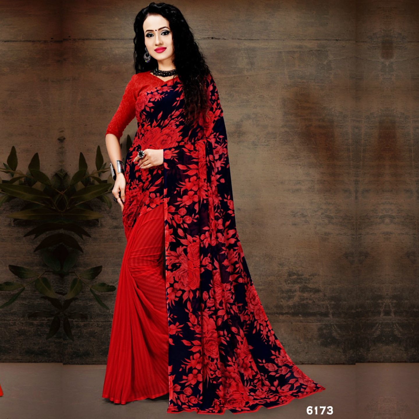 Talk By Fashion Women Ranial Georgette Printed Saree Red