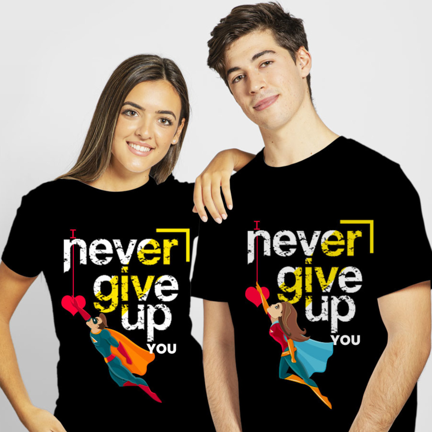 Talk By Fashion Never Give-up Couple T shirt Black