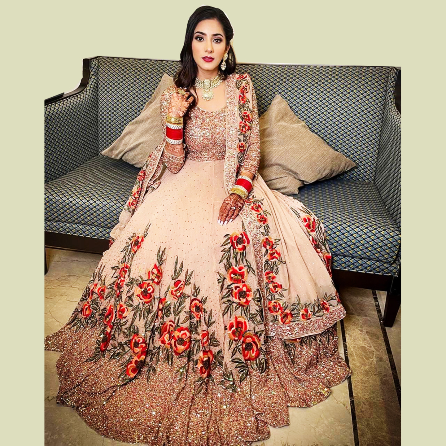 alk By Fashion Women Gold Print Long Anarkali Kurti with Dupatta Set