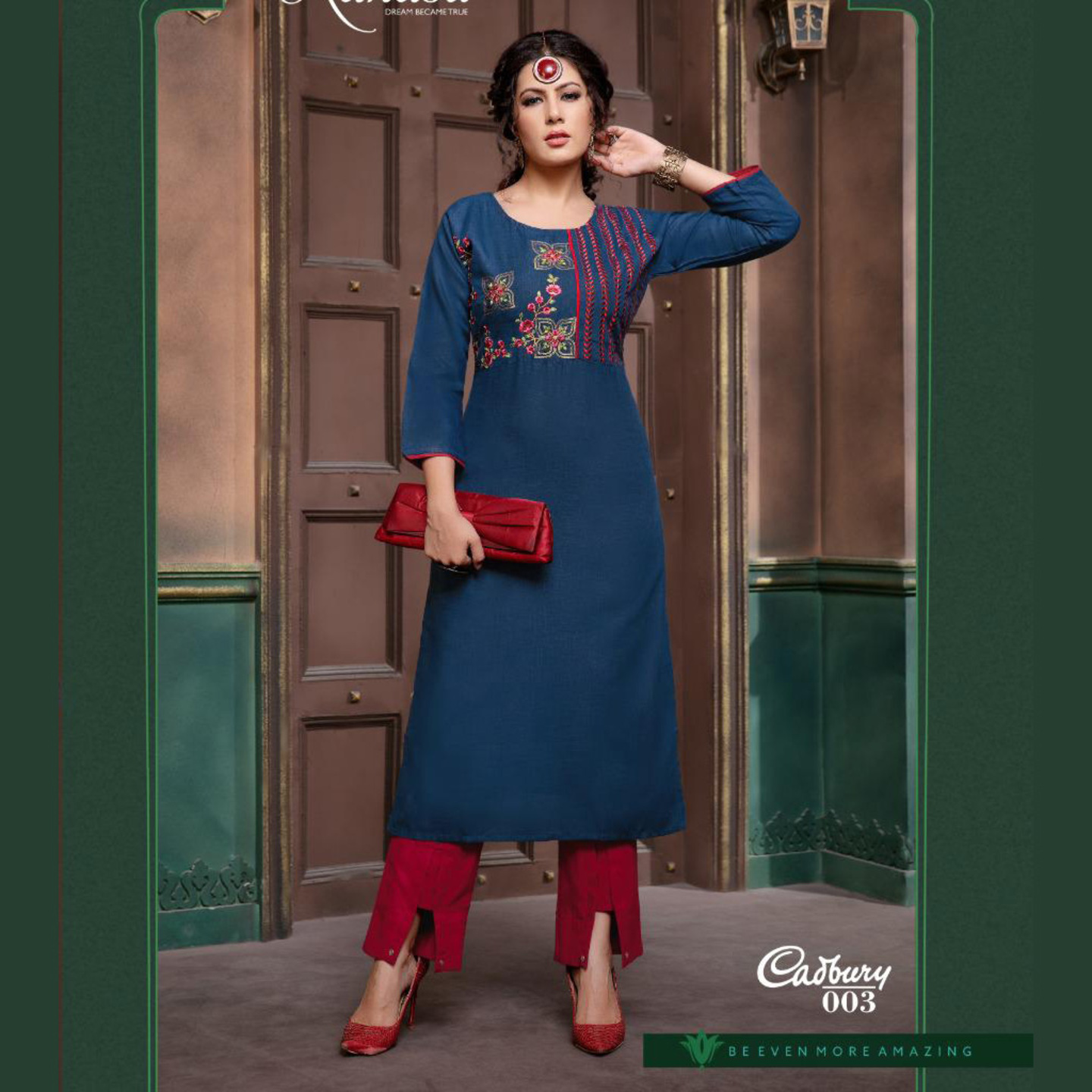 Women Embroidered Solid A-line Kurta with Pants