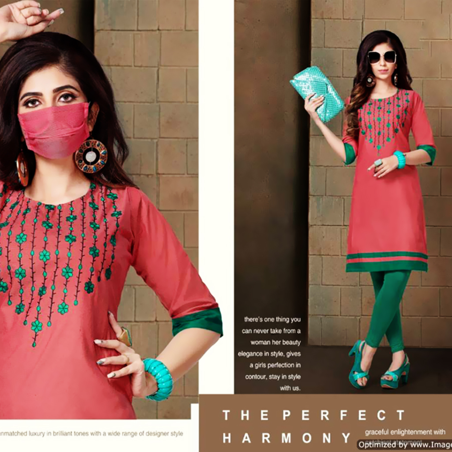 Talk By Fashion Women Cotton Embroidery Kurti with Mask Carrot