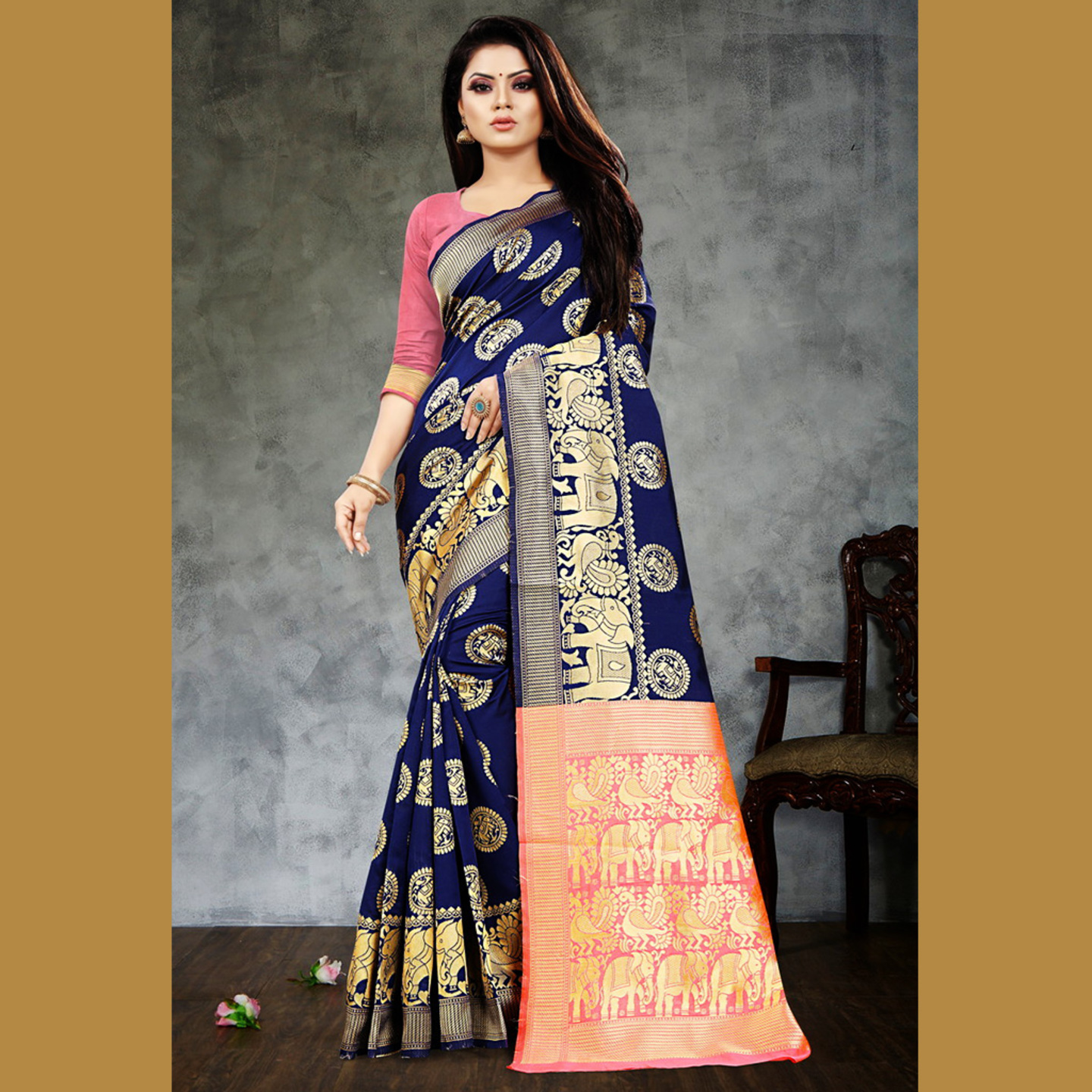 Talk By Fashion Women Art Silk Banarasi Saree Blue
