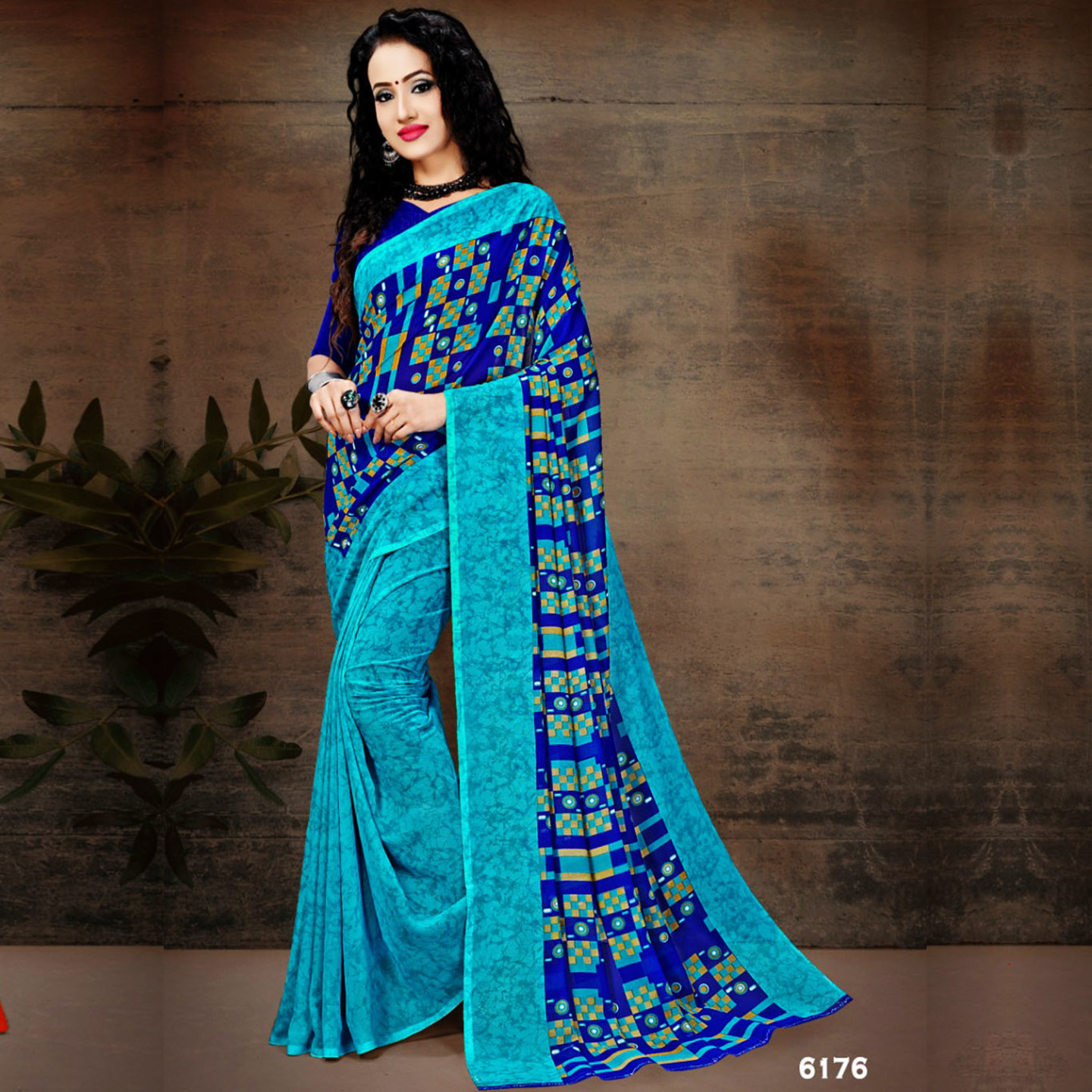 Talk By Fashion Women Ranial Georgette Printed Saree Sky Blue