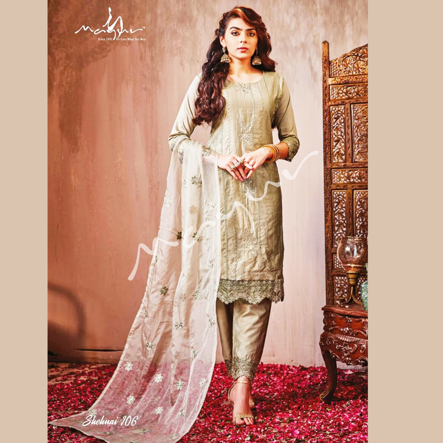 Talk By Fashion Women Light Color Silk Linen Kurta Pants with Dupatta Set