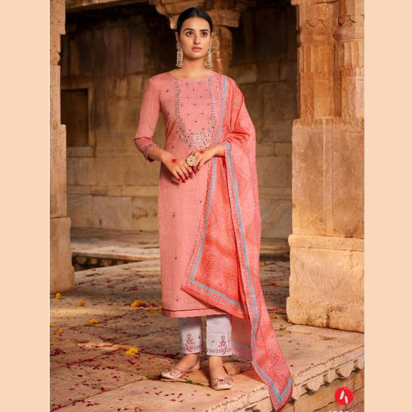 Talk By Fashion Women Light Baby Pink Silk Linen Kurta Pants with Dupatta Set