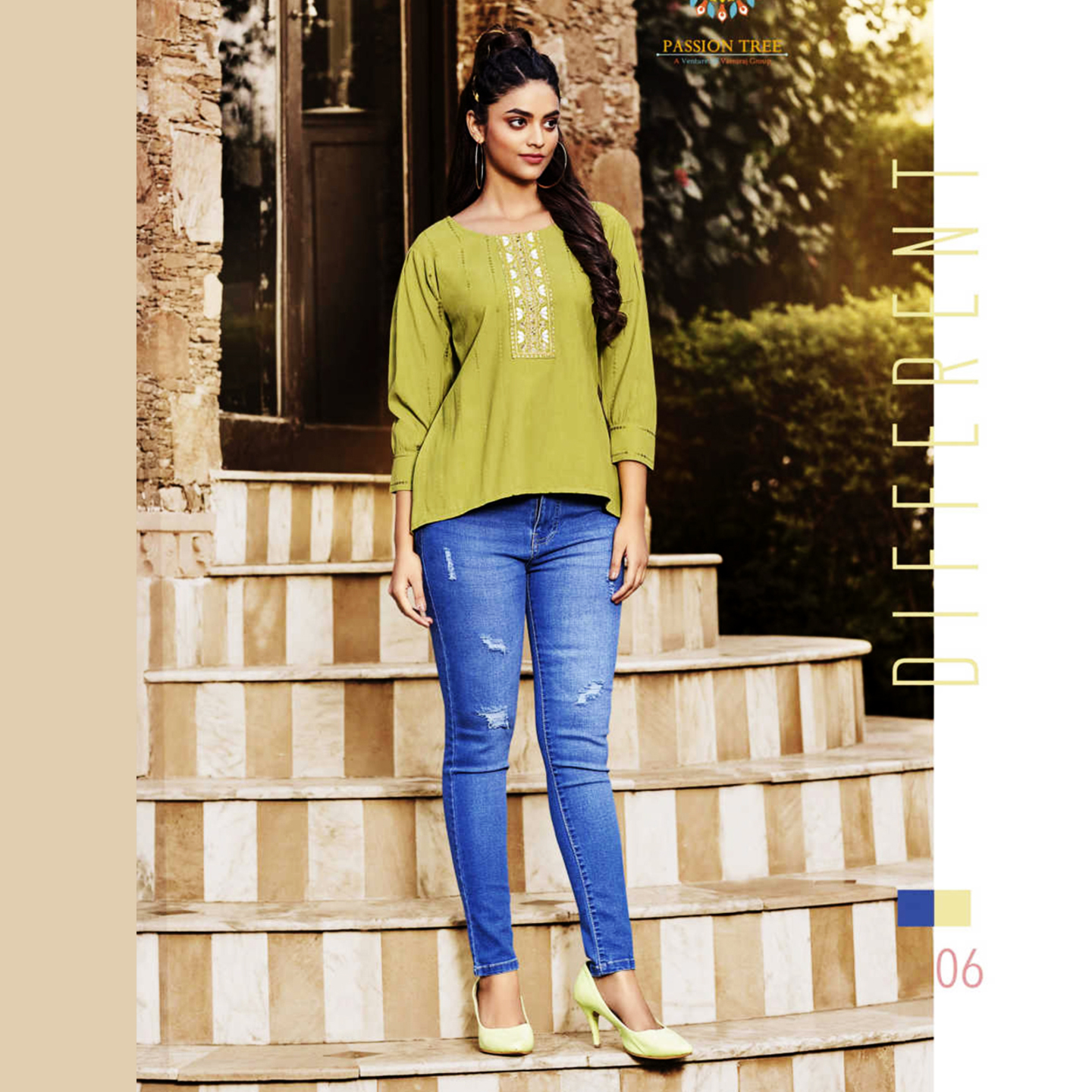 Women Green Color Embroidered Casual Short Top
