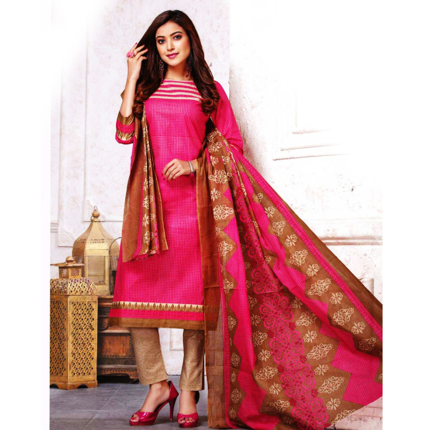 Talk By Fashion Women Cotton Printed Dress Material Pink