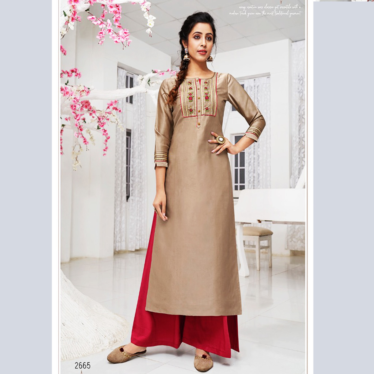 Talk By Fashion Women Heavy Russian Silk Embroidered Kurti with Palazzo Set