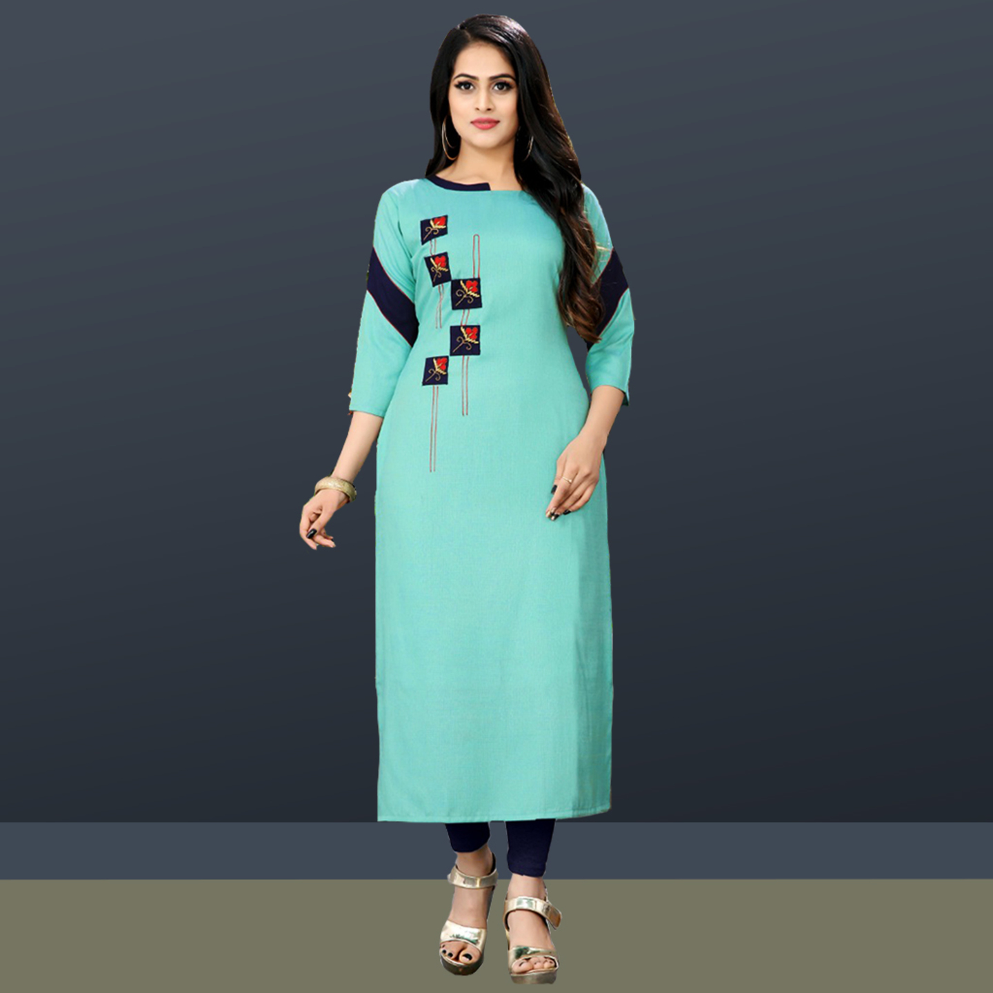 Talk By Fashion Women Heavy Soft Cotton Embroidered Kurti Cyan Blue