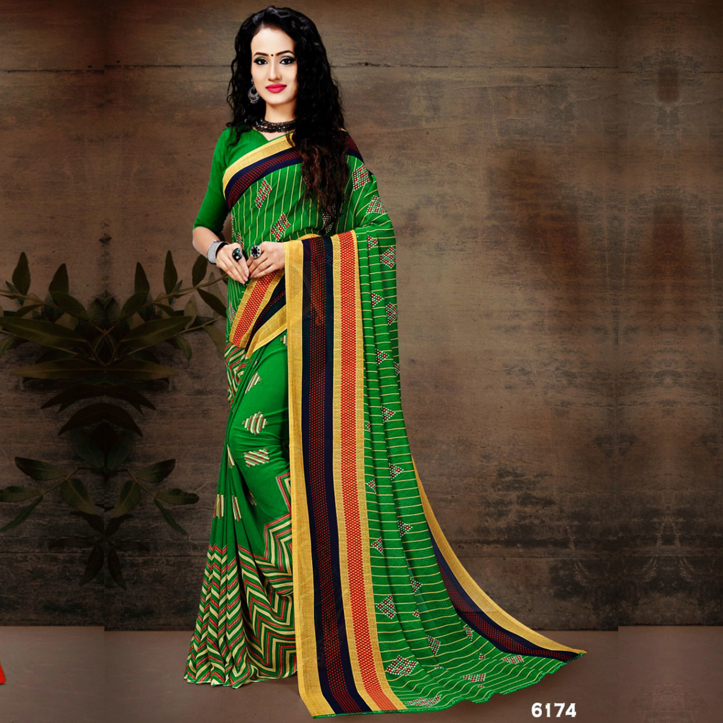 Talk By Fashion Women Ranial Georgette Printed Saree Green