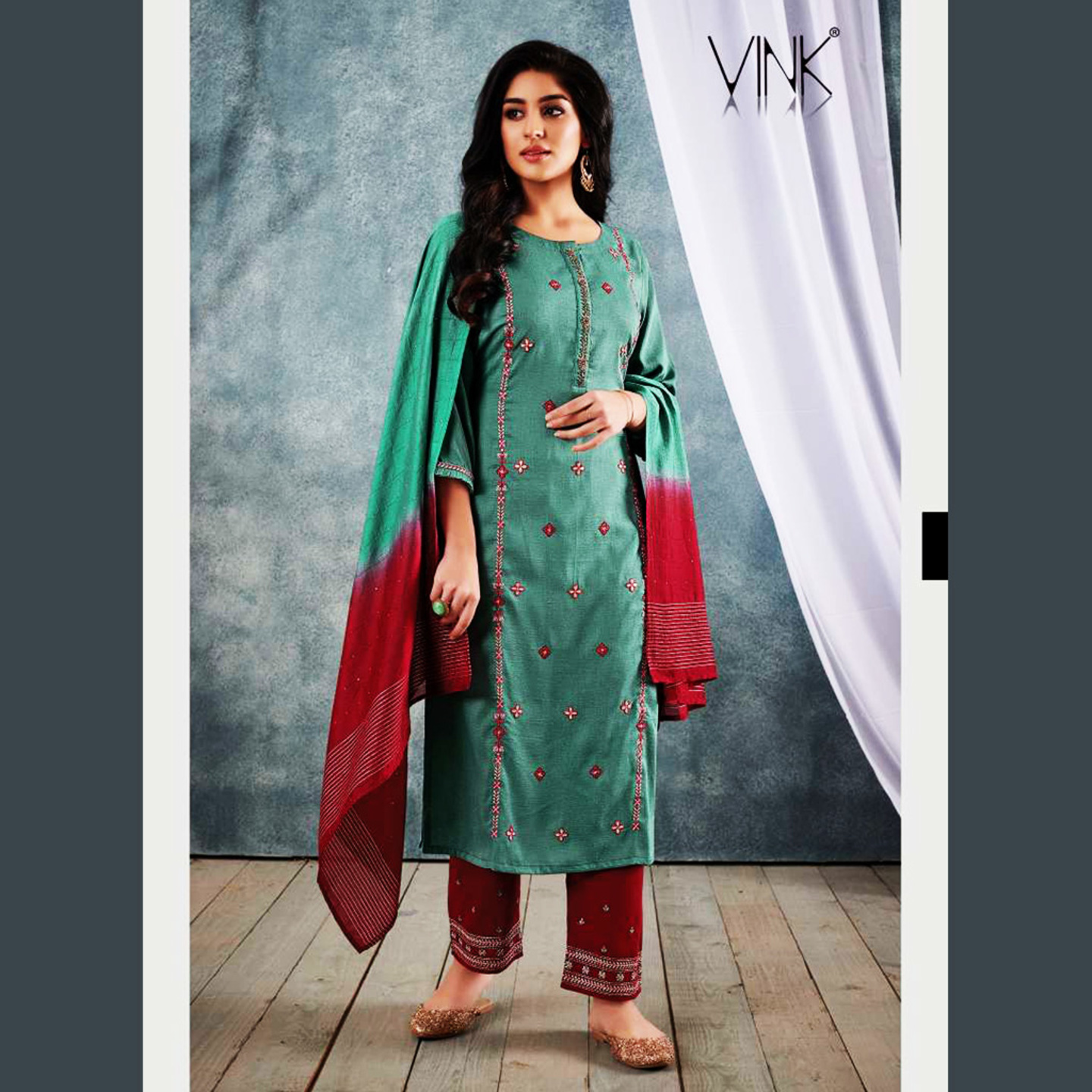 Talk By Fashion Women Embroidered Silk Kurta with Pants & Dupatta
