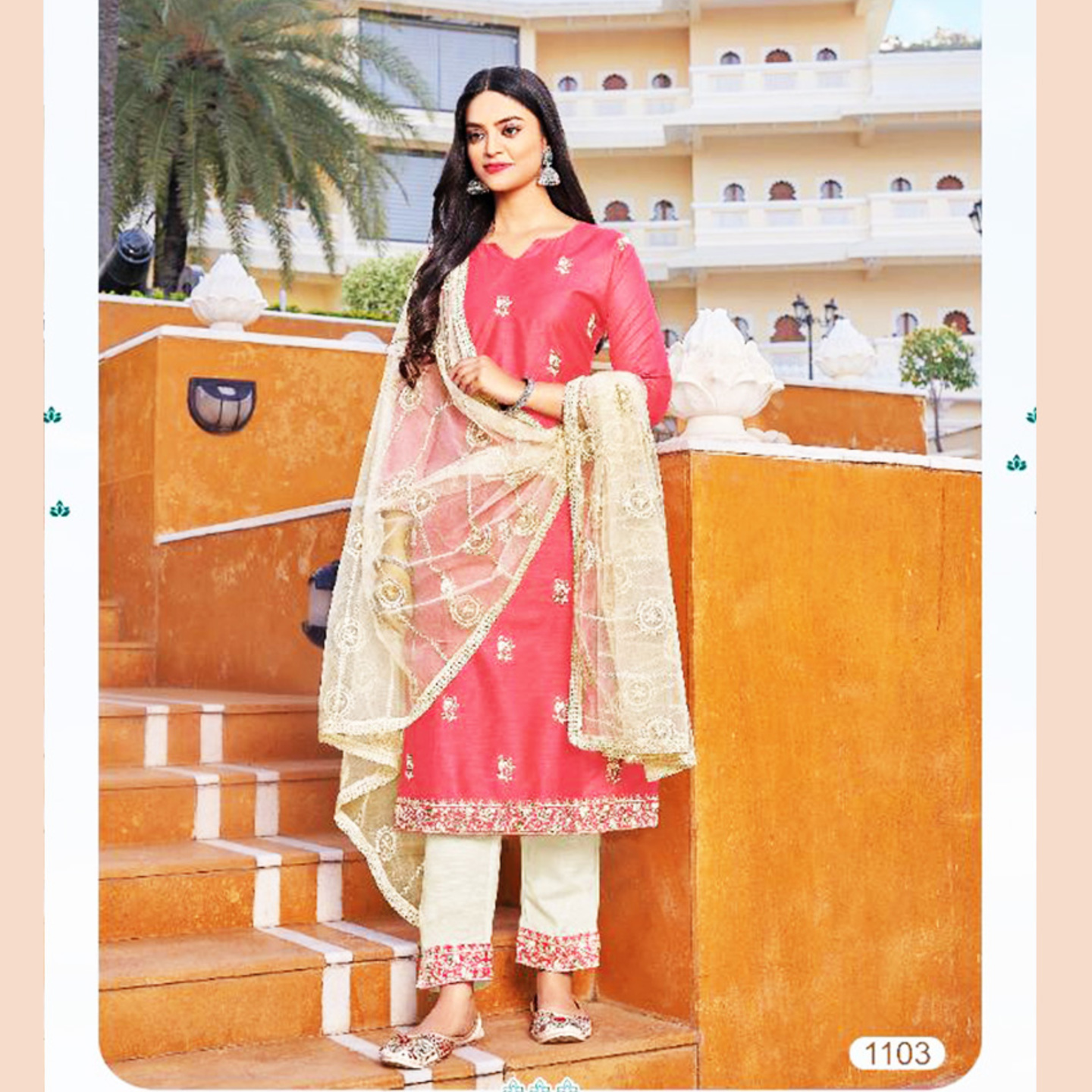 Talk By Fashion Women Chanderi Silk Embroidered Kurta with Pants & Dupatta