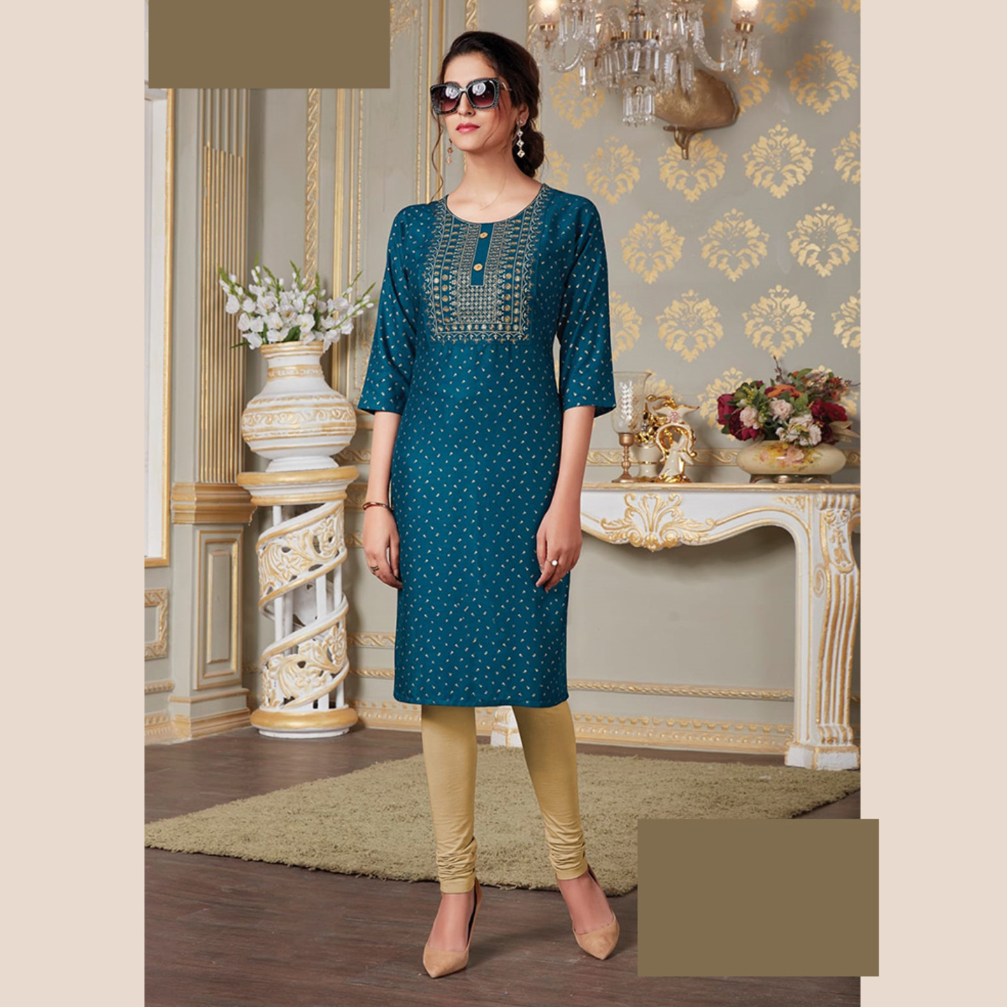 Talk By Fashion Women Blue Yoke Design Straight Kurti