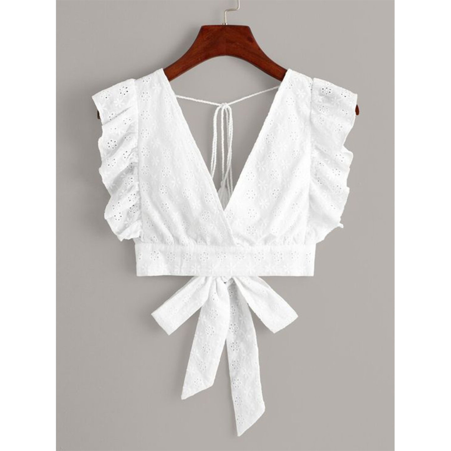Talk By Fashion Girl Solid White Colored Ruffle Crop Top