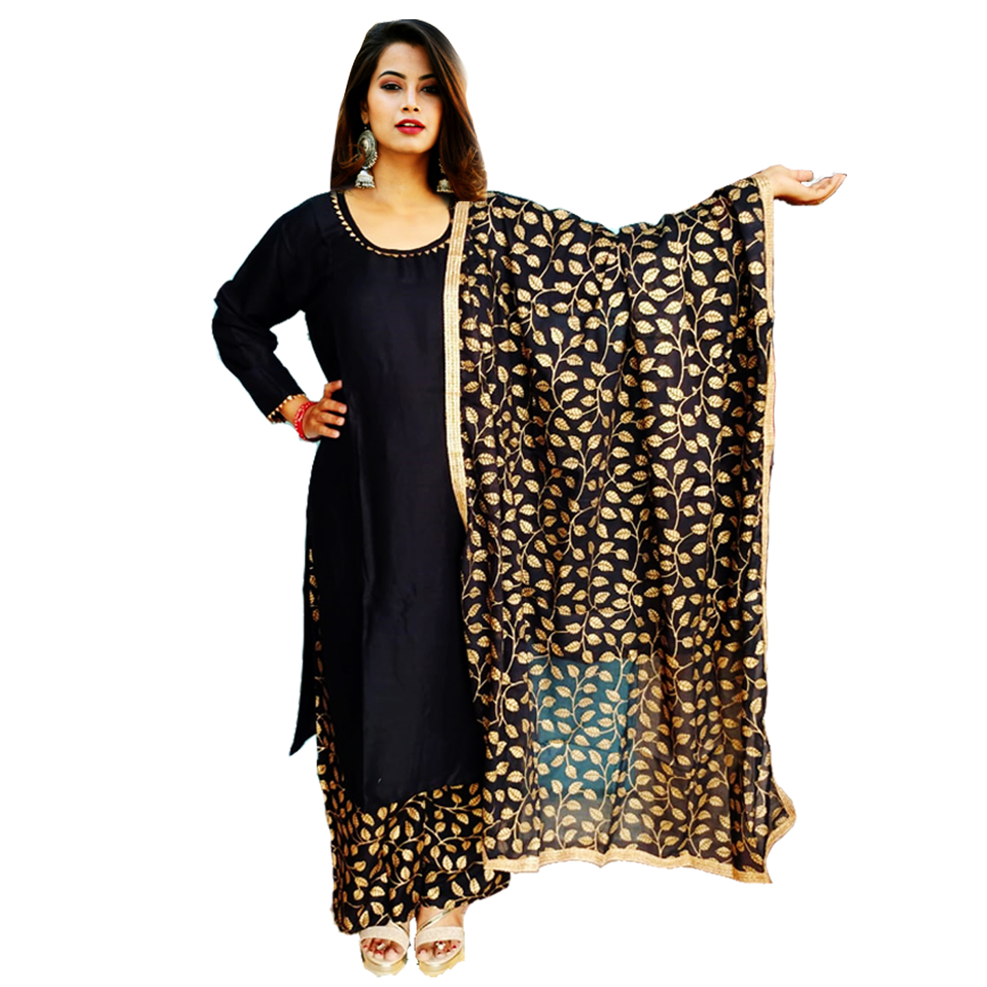 TBF Gold Printed Kurta Plazo Set with Duppatta Black