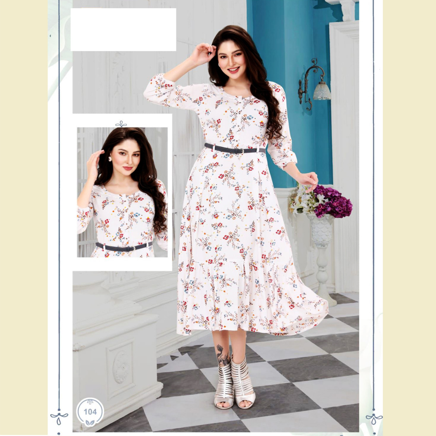 Liva Fashion Women Pure Viscose Floral Print Fancy Long Midi Dress White