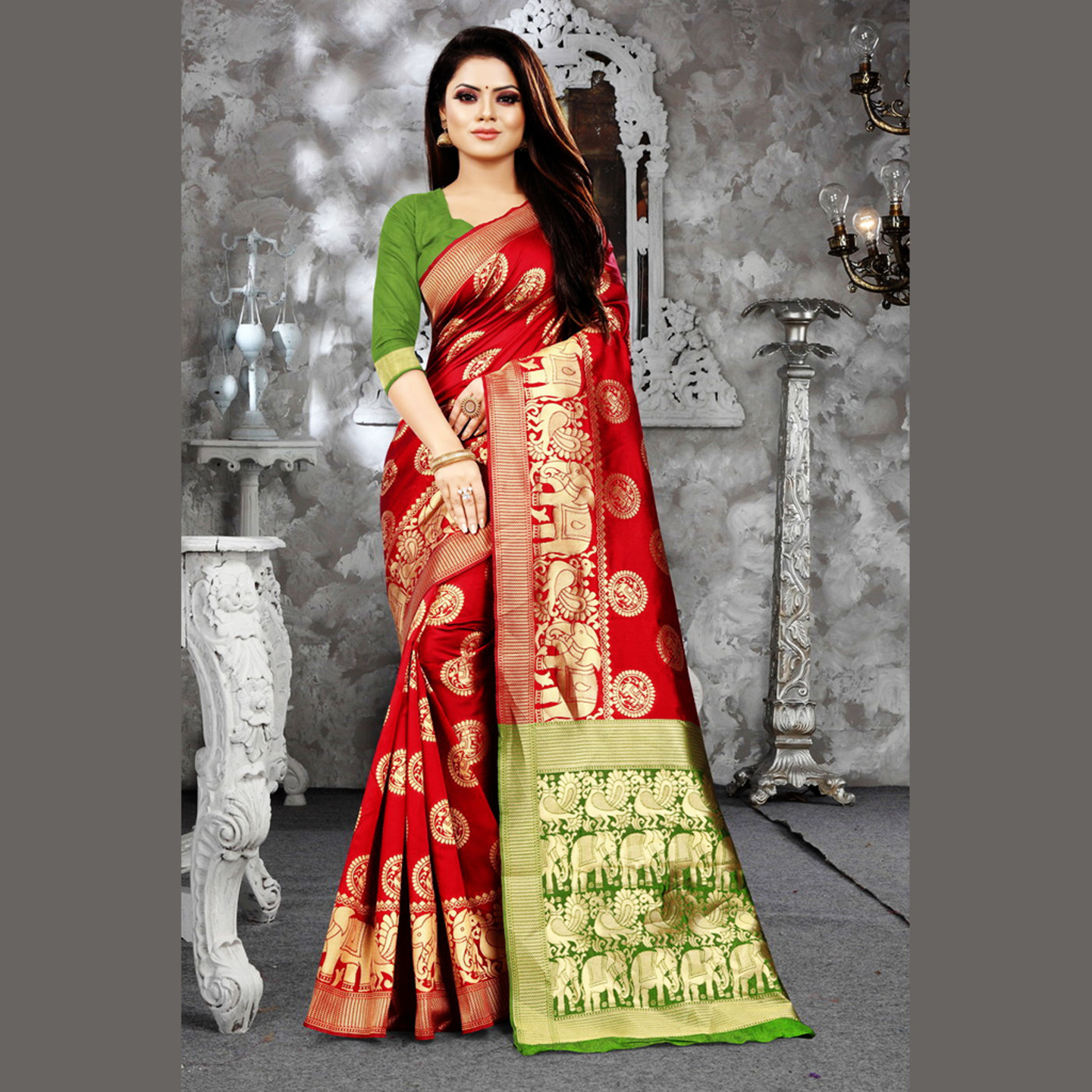 Talk By Fashion Women ArtSilk Banarasi Saree Red