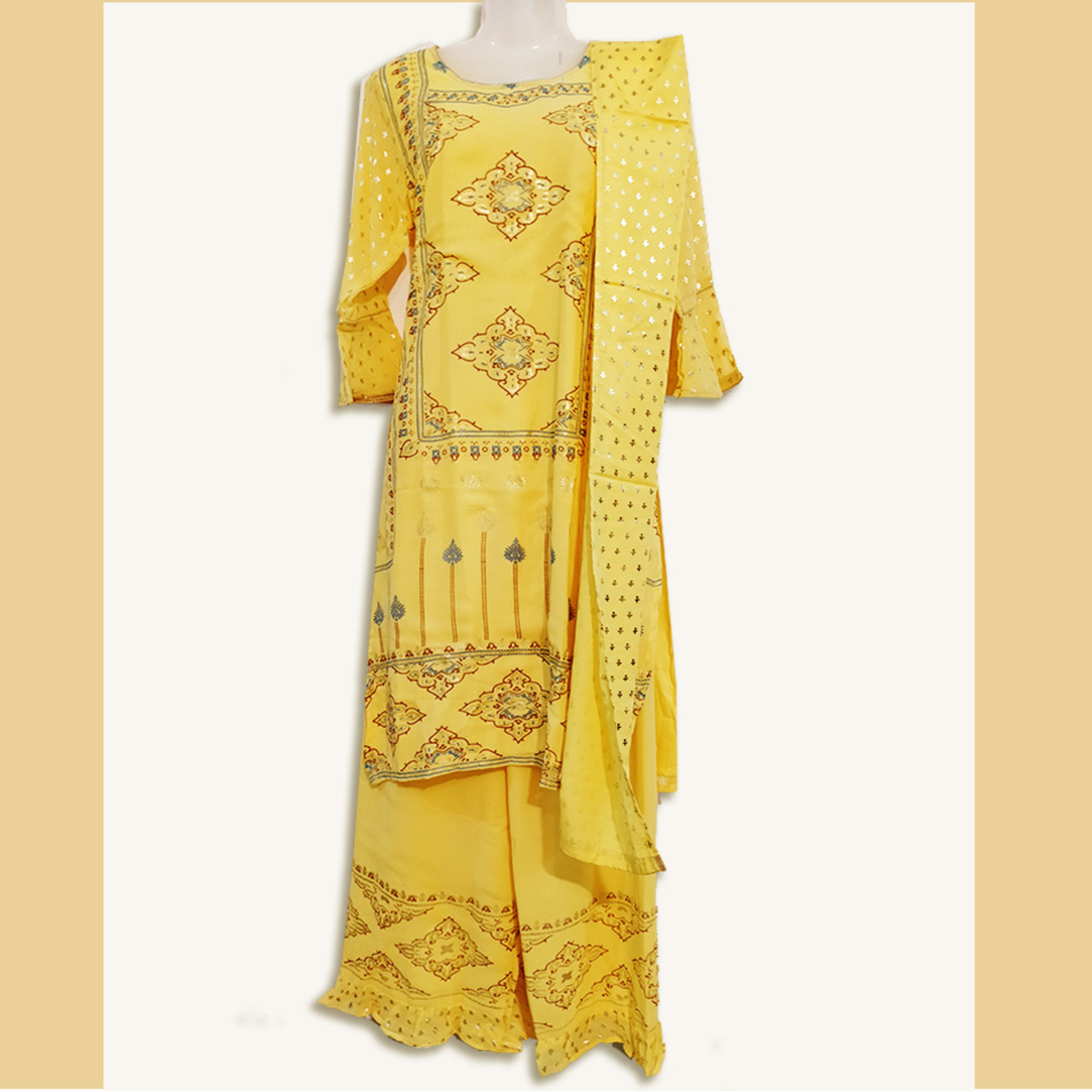 Women Light Yellow Color Golf Foil Printed Kurta Set