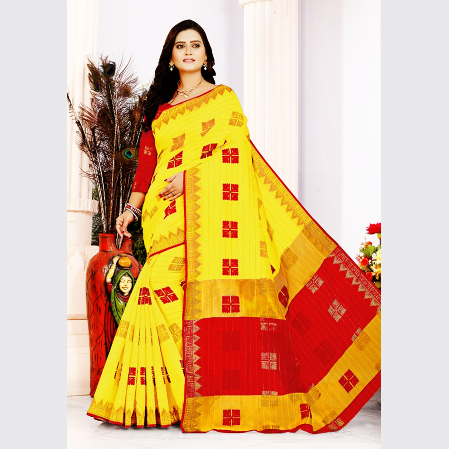 Talk By Fashion Women Handloom Cotton Silk Saree Yellow