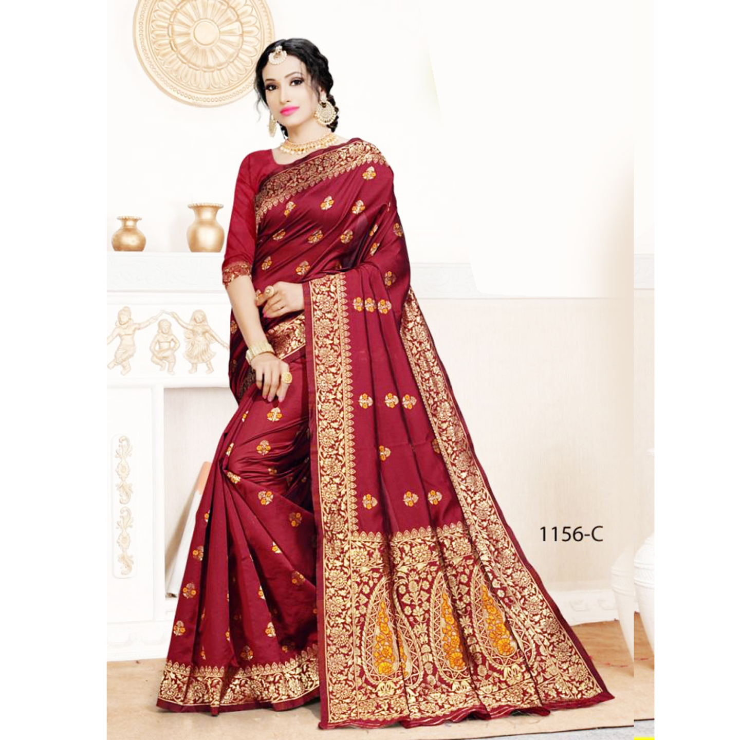 Talk By Fashion Women Cotton Silk Banarasi Saree Maroon