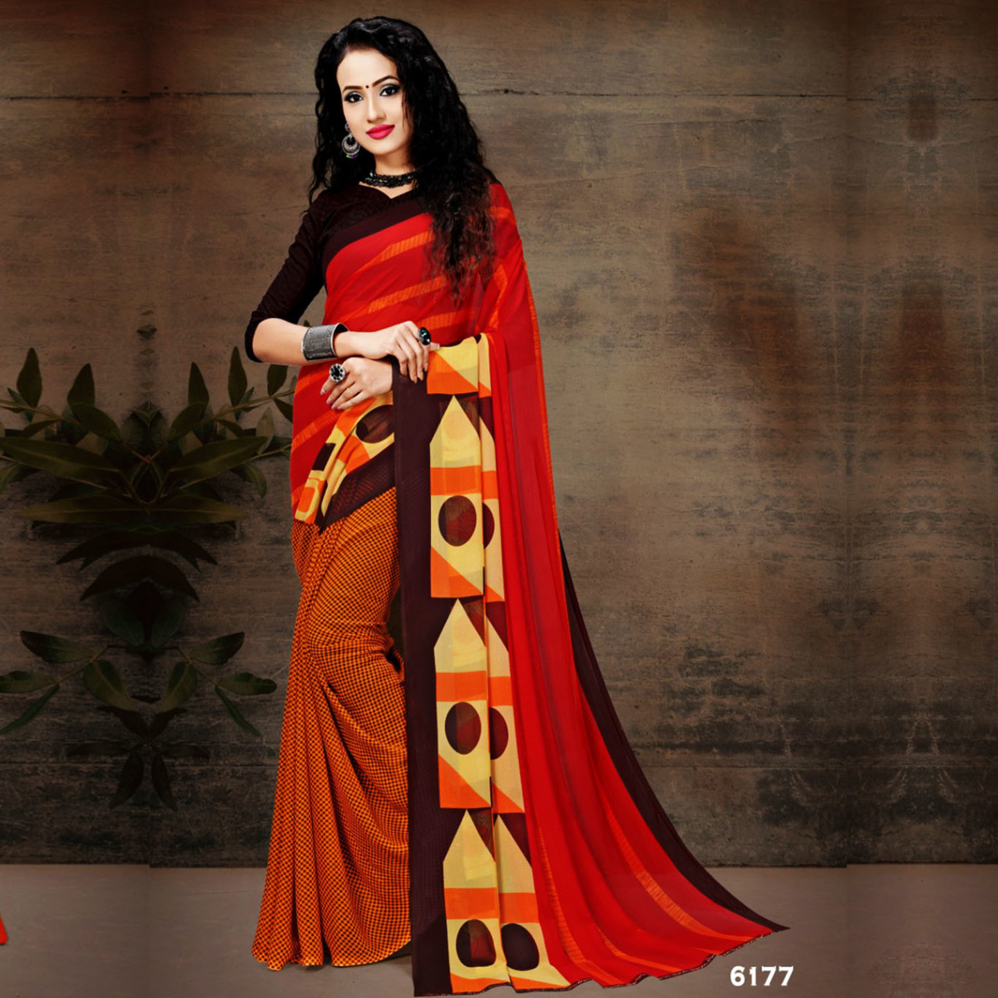 Talk By Fashion Women Ranial Georgette Printed Saree Brown Multi