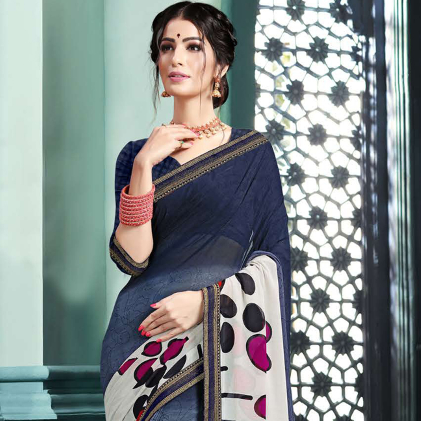 Talk By Fashion Women Soft Georgette Printed Saree Blue Shaded