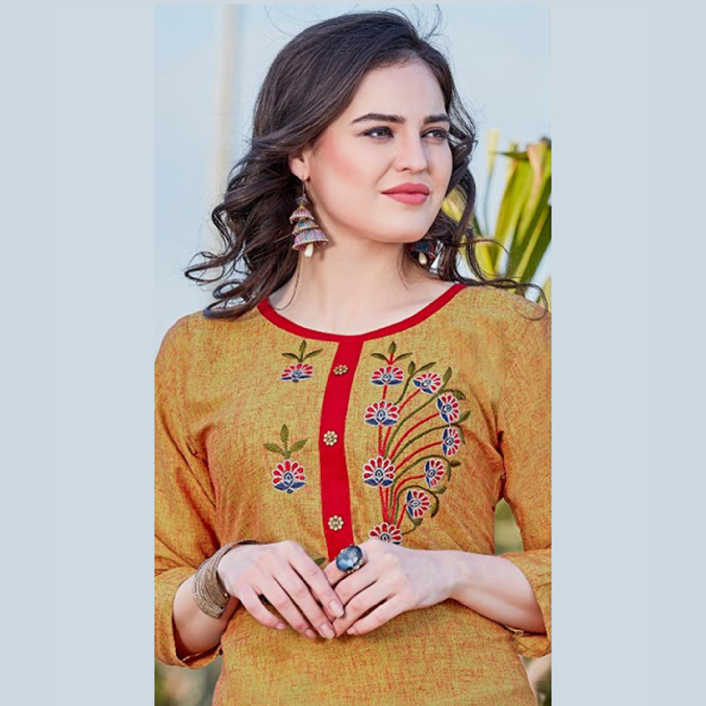 Talk By Fashion Women Cotton Embroidered Kurti Skinny with Red