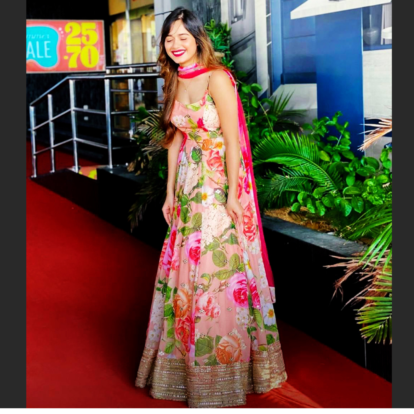 Jannat Zubair Pink Color Embroidered Gown with Dupatta Set
