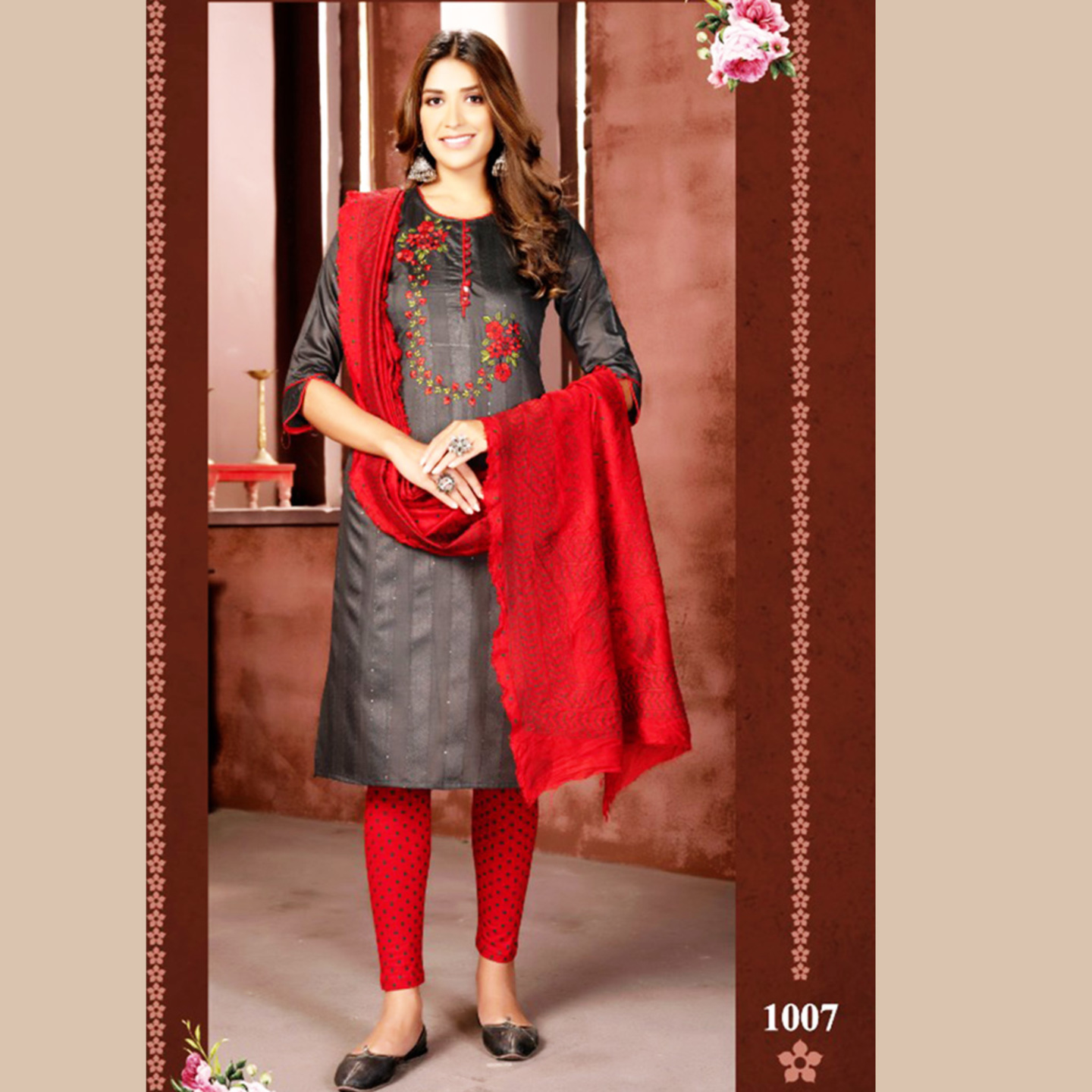 Talk By Fashion Women Embroidered Silk Kurta with Pants & Dupatta