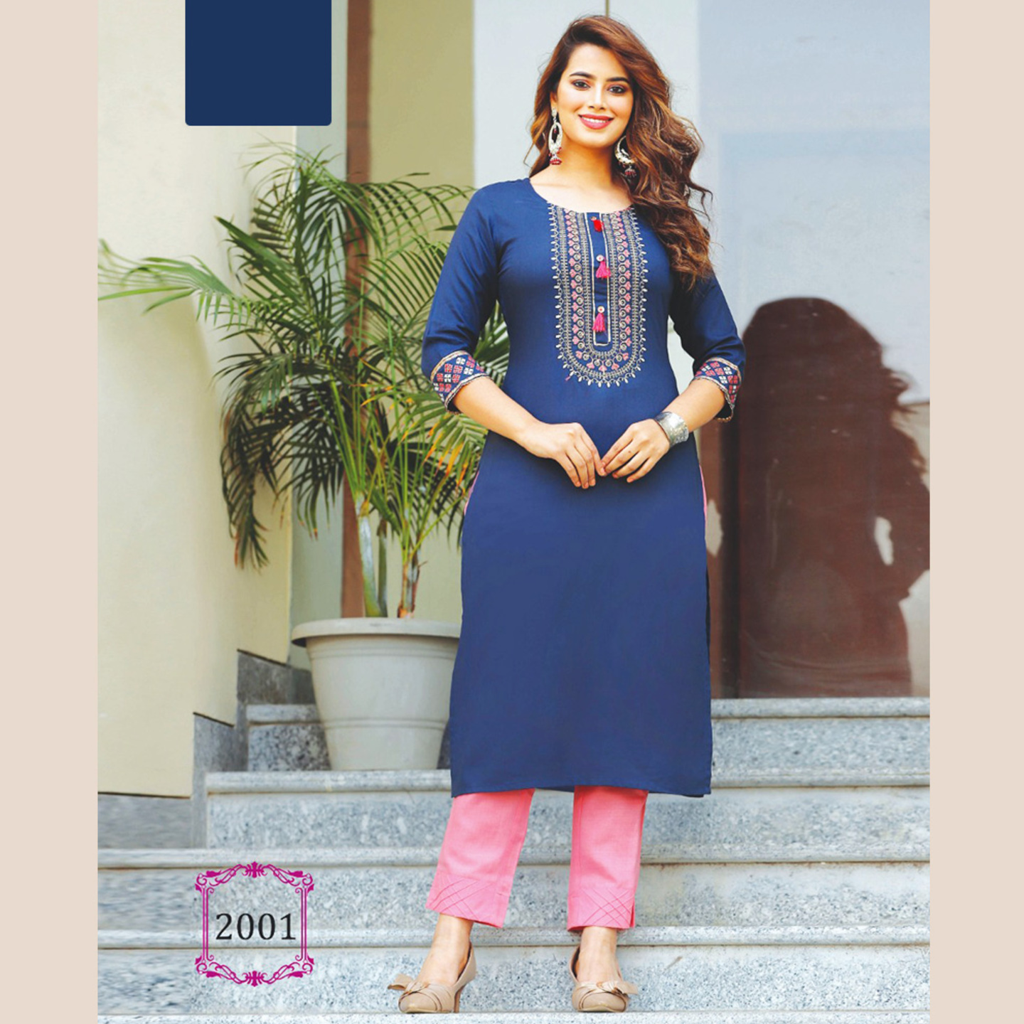 Liva Fashion Women Bright Blue Color Embroidered Straight Kurta