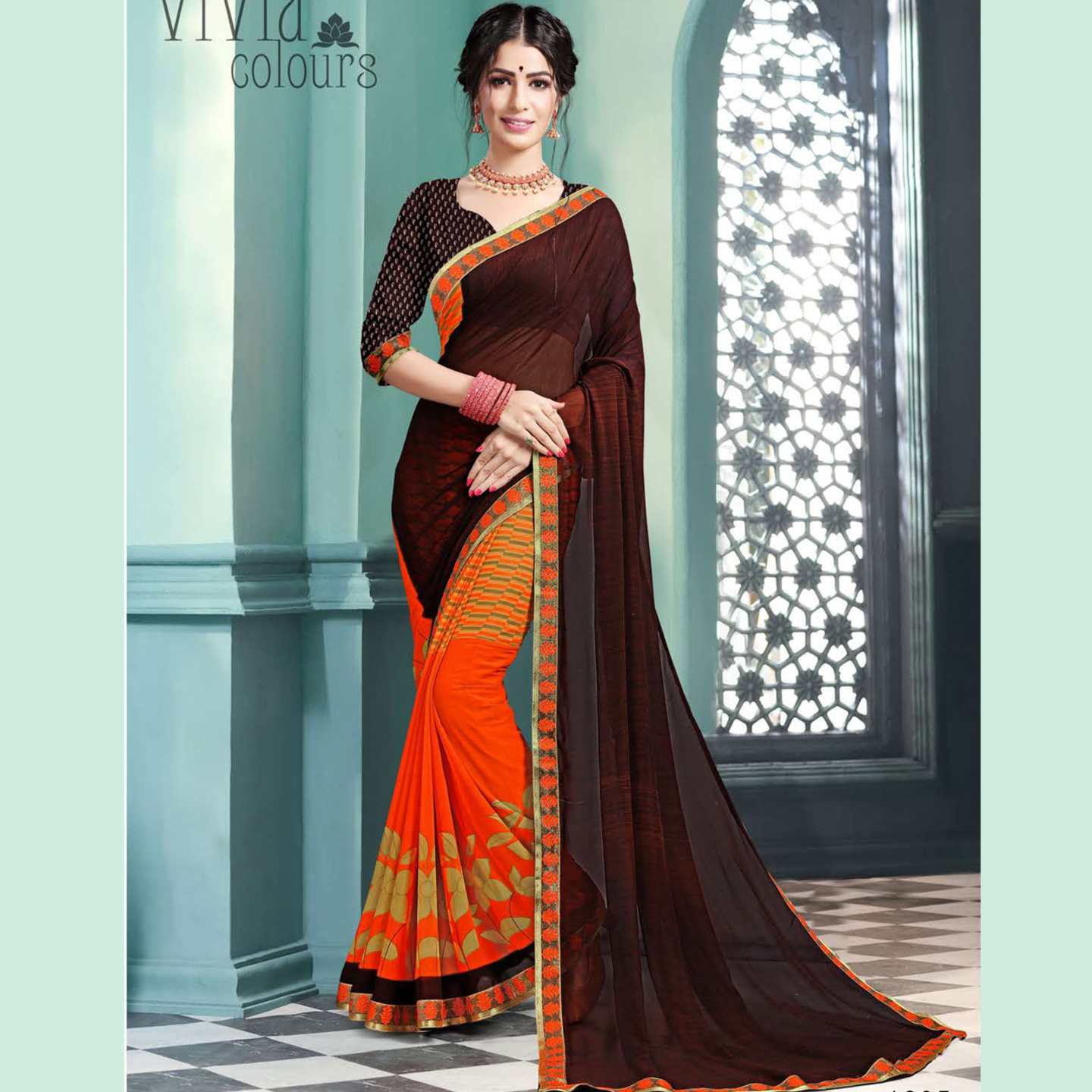 Talk By Fashion Women Soft Georgette Printed Saree Brown