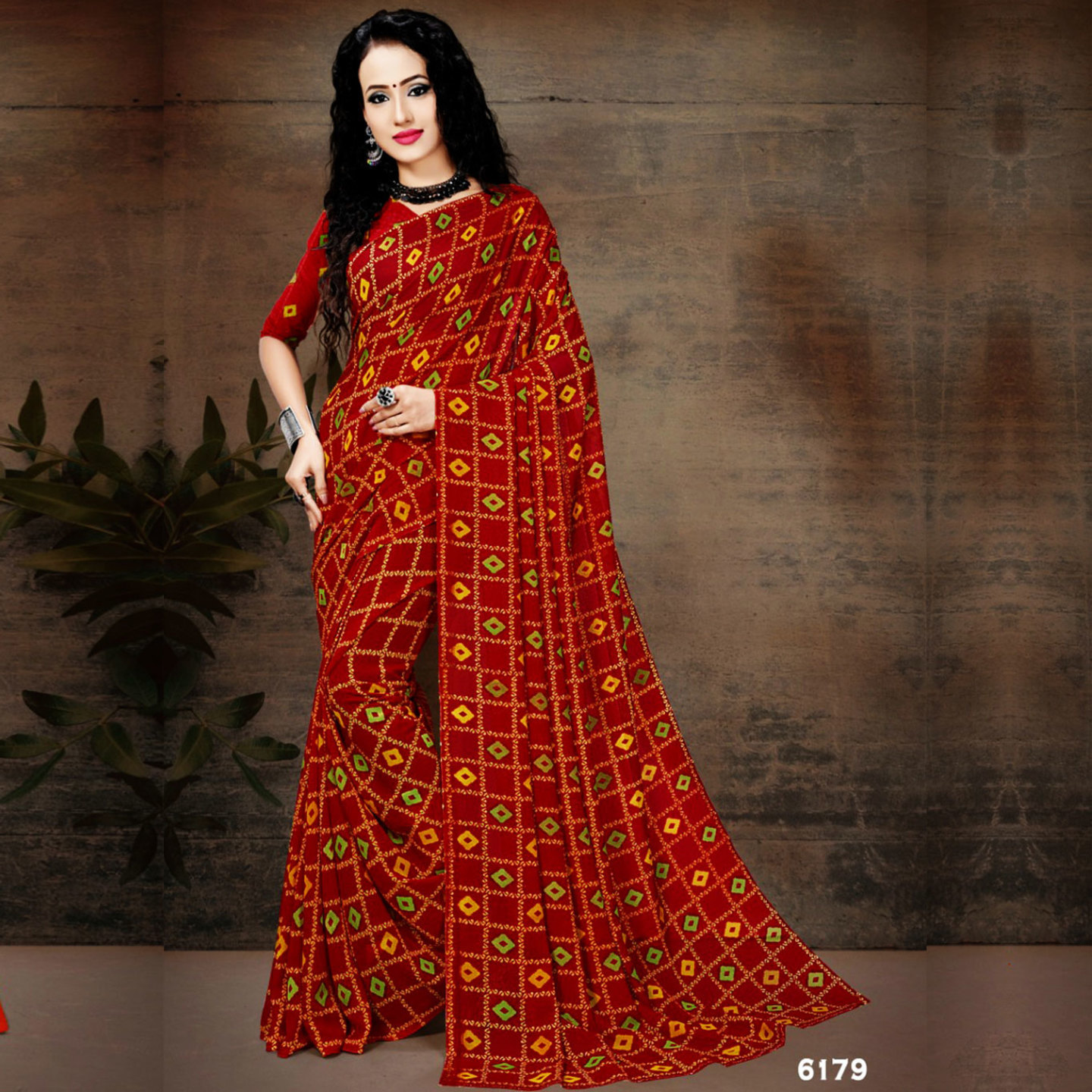 Talk By Fashion Women Ranial Georgette Printed Saree Red