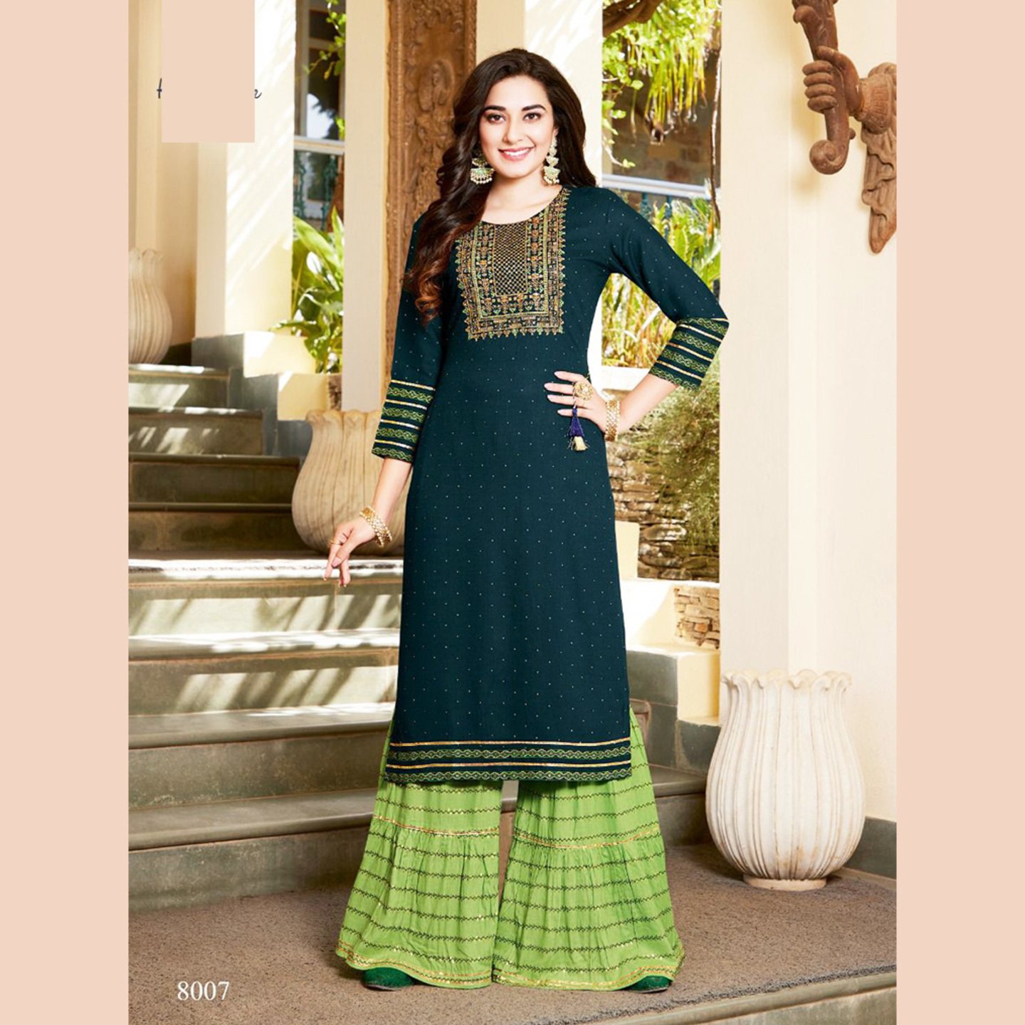 Talk By Fashion Women Embroidered Kurti with Flared Palazzo Set