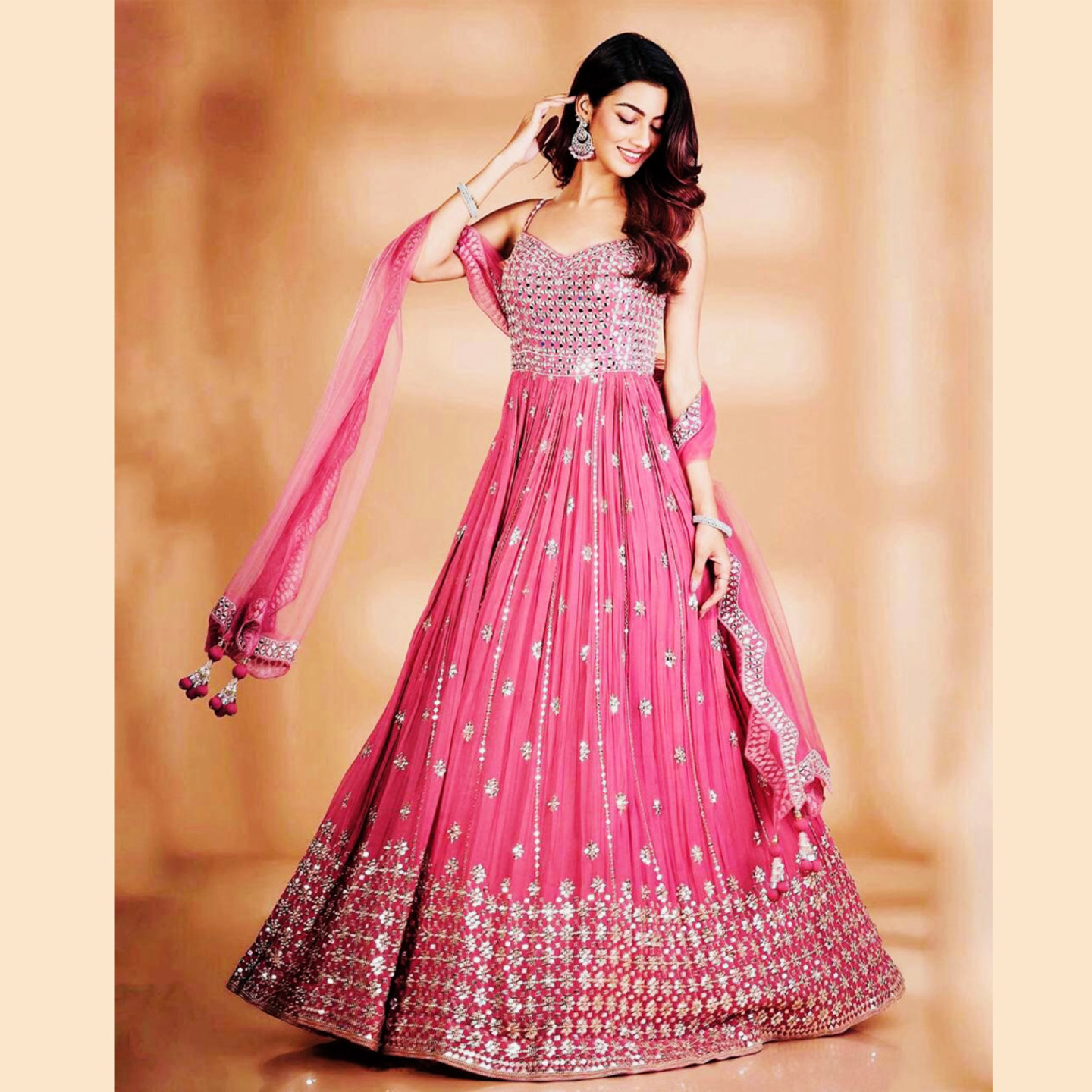 Talk By Fashion Women Pink Color Anarkali Gown with Dupatta Set