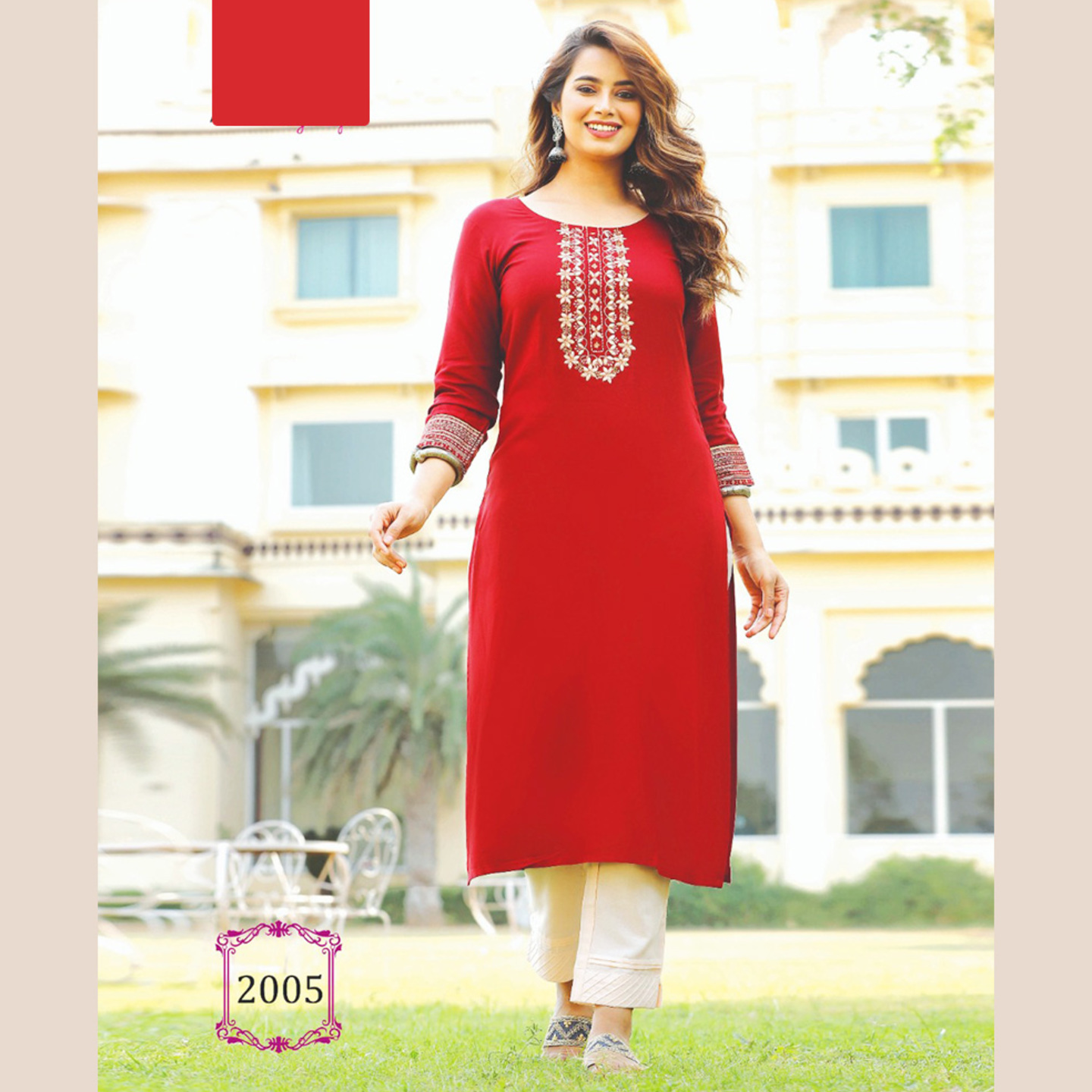 Liva Fashion Women Bright Maroon Color Embroidered Straight Kurta
