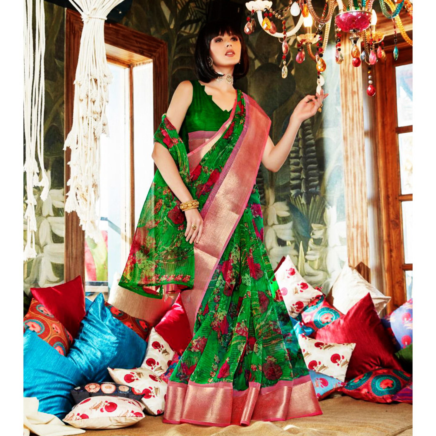 Talk By Fashion Women Pure Organza CollamSilk Saree Green