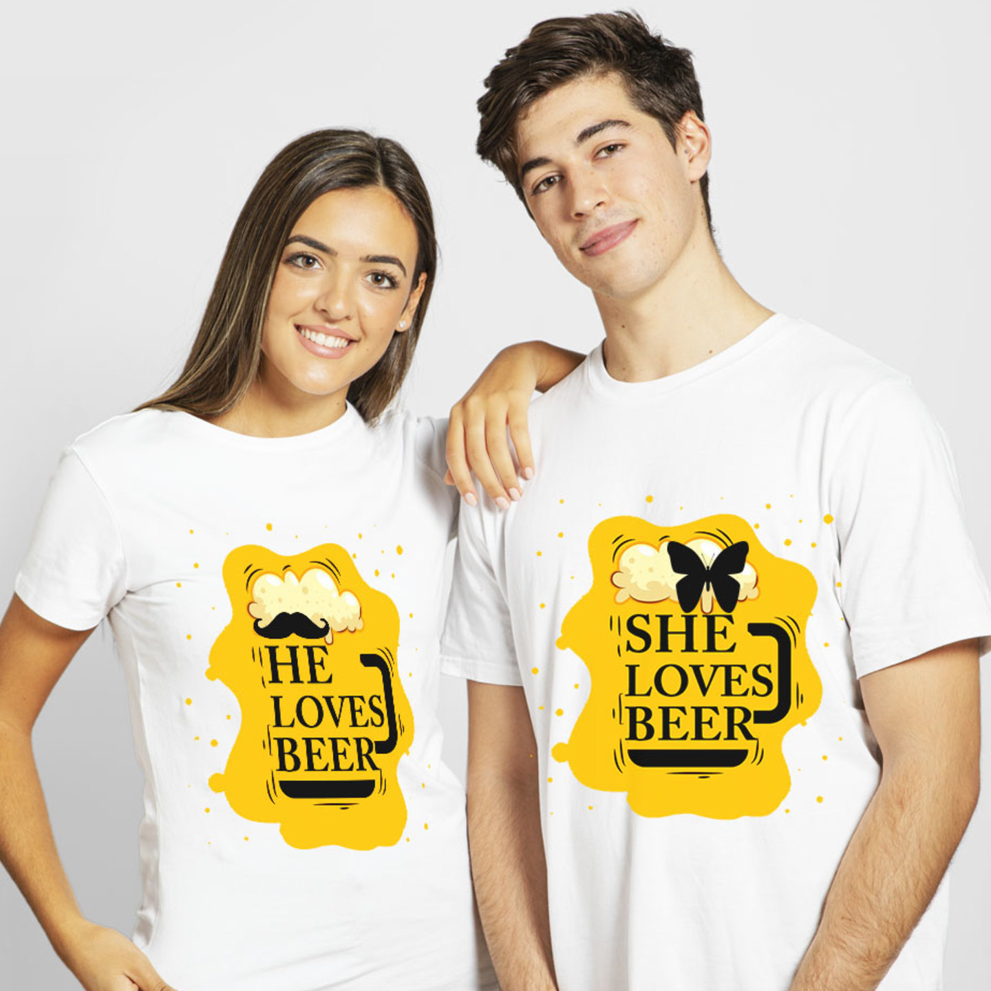 Talk By Fashion Loves Beer Couple T shirt Black