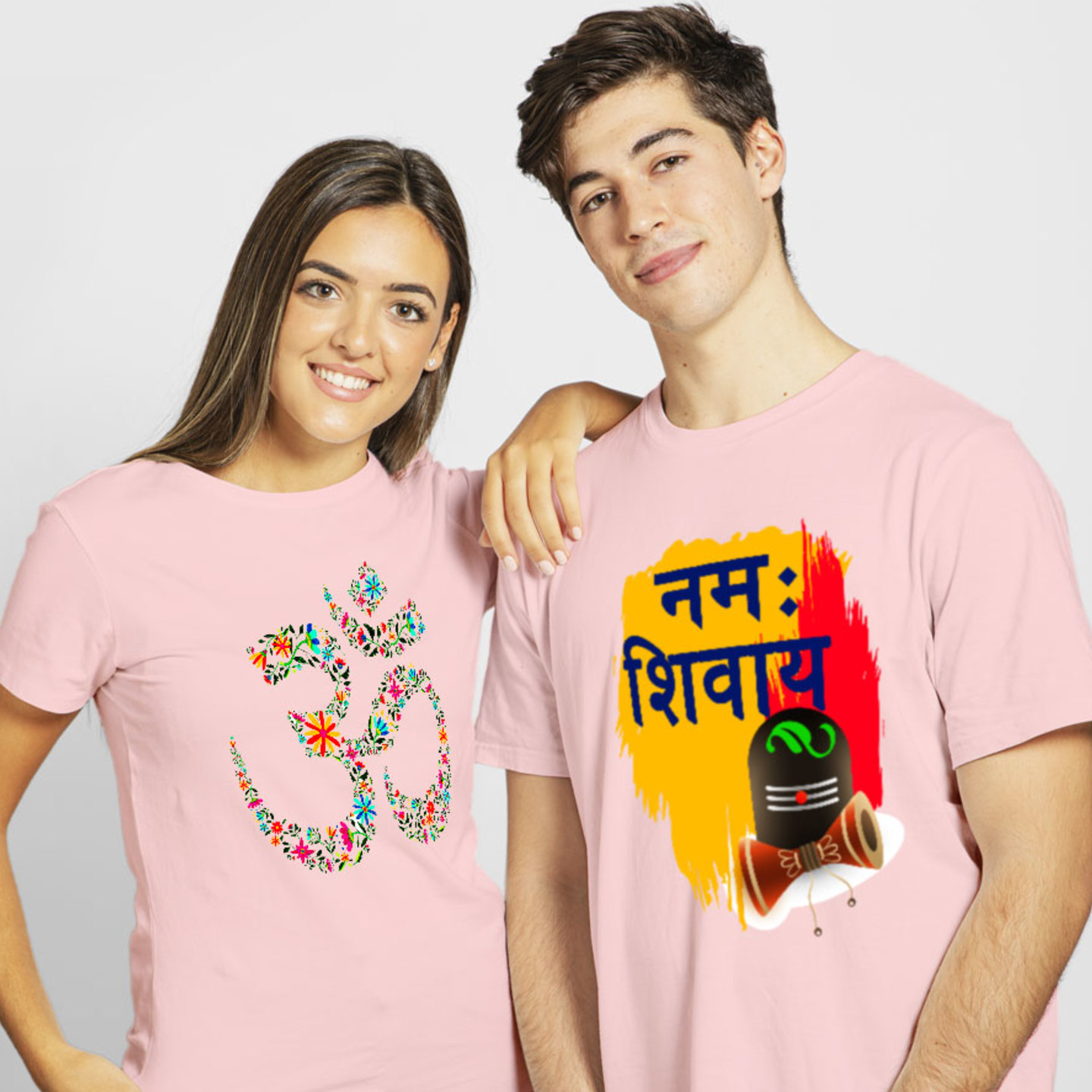 Talk By Fashion Om Spiritual Couple T shirt Pink