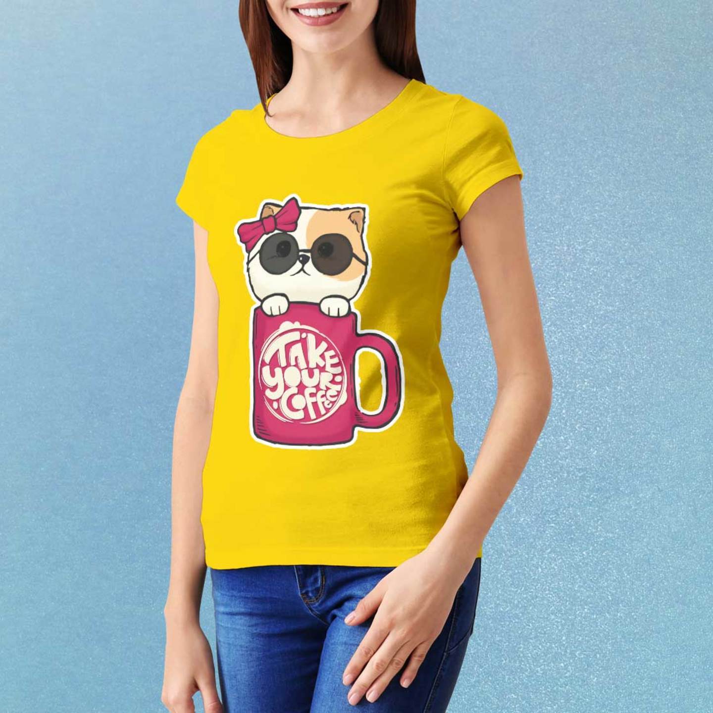 Talk By Fashion Cat Mug designer Women t-shirt Yellow
