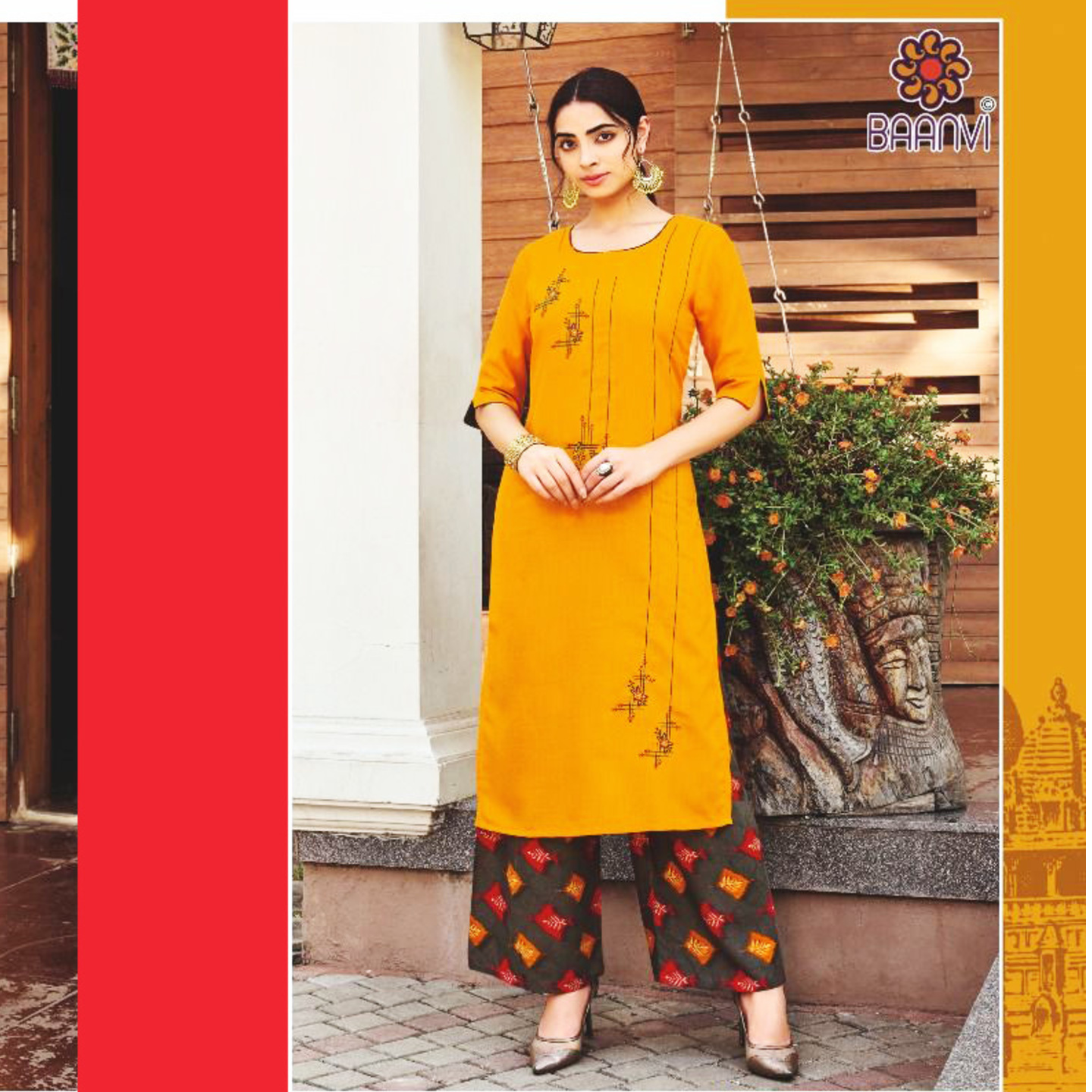 Talk By Fashion Women Yellow Color Cotton Embroidered Kurta and Palazzos