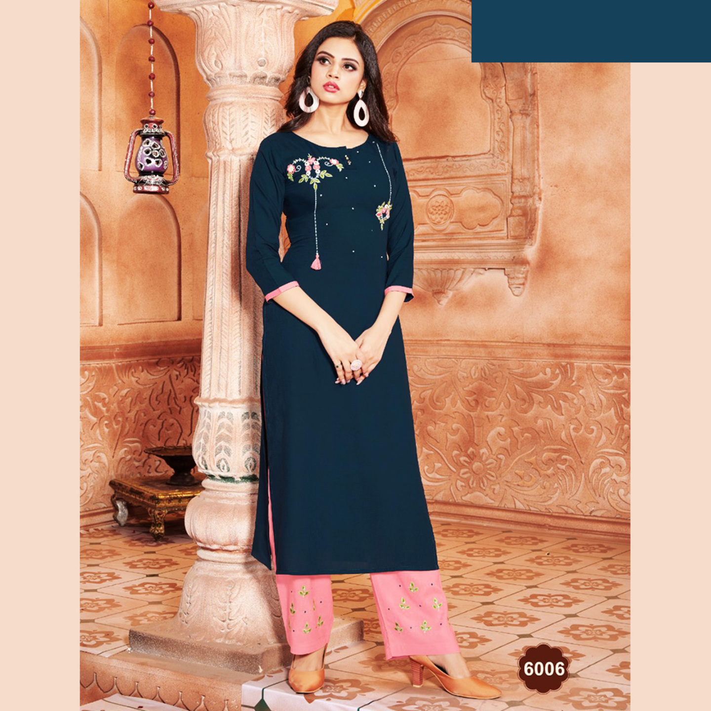 Talk By Fashion Women Dark Blue Embroidered Kurta with Palazzos