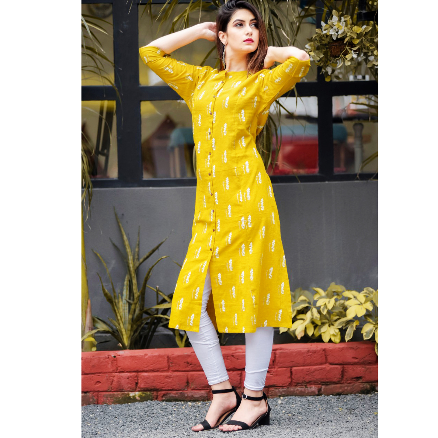 TBF Yellow Printed Kurti