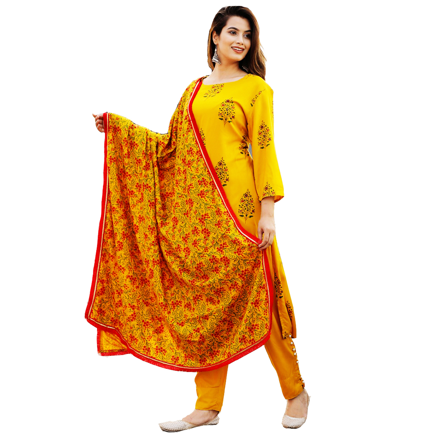 TBF Block Print Kurta Pant & Duppatta Set
