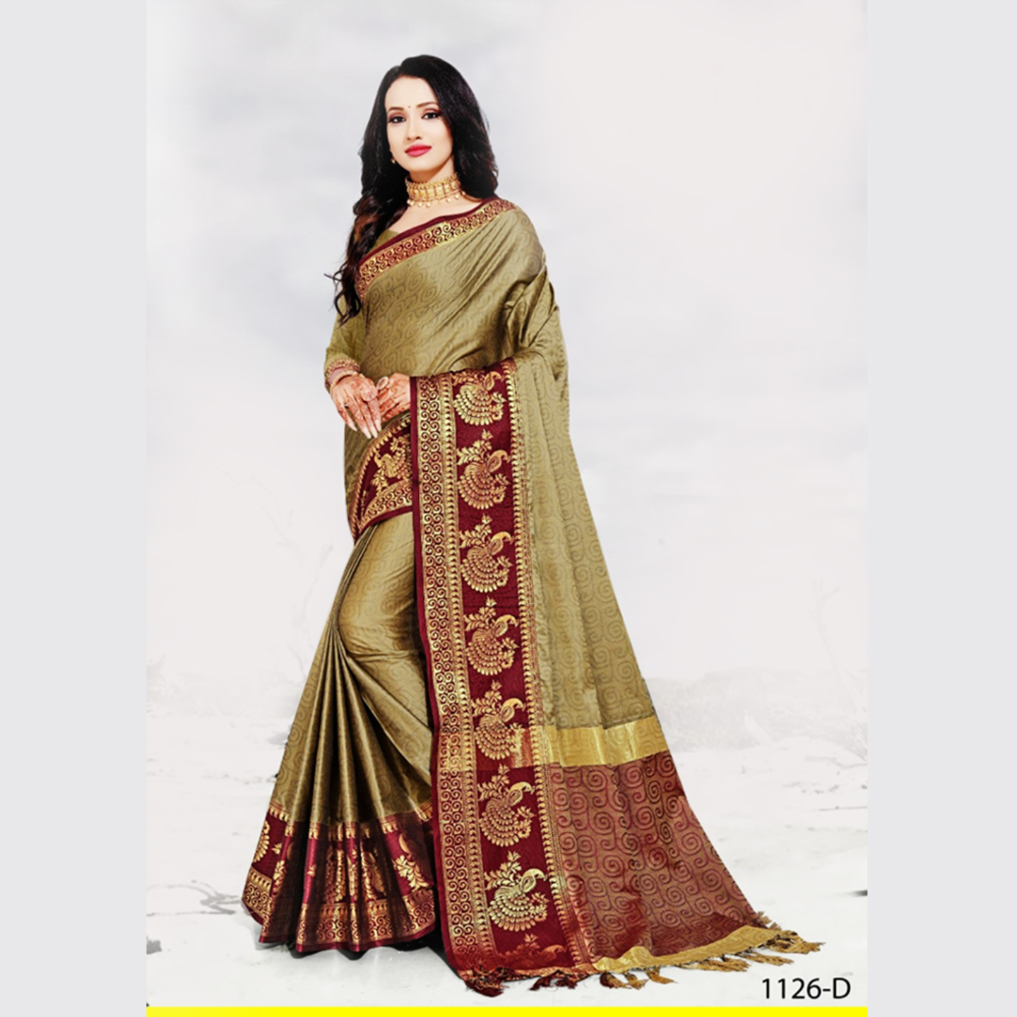 Talk By Fashion Women Cotton Silk Banarasi Saree Golden Maroon