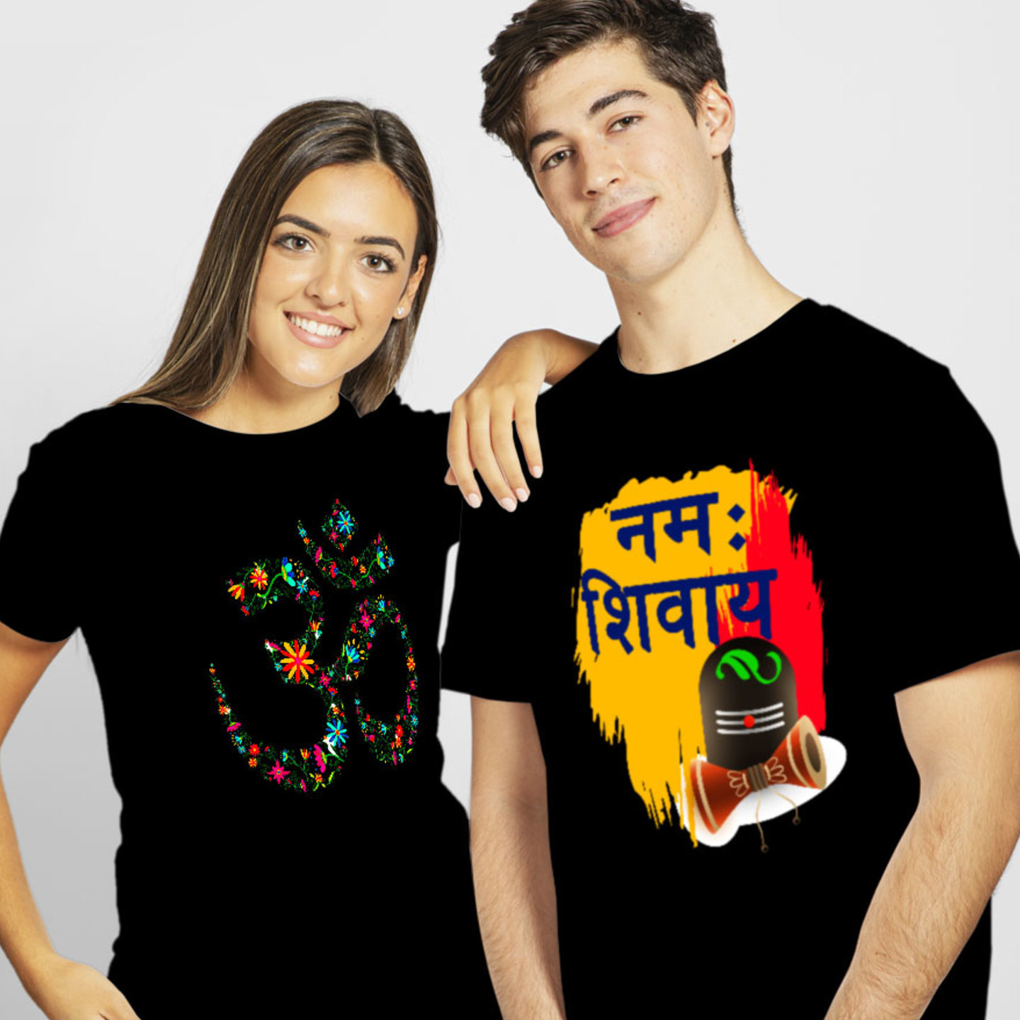 Talk By Fashion Om Spiritual Couple T shirt Black