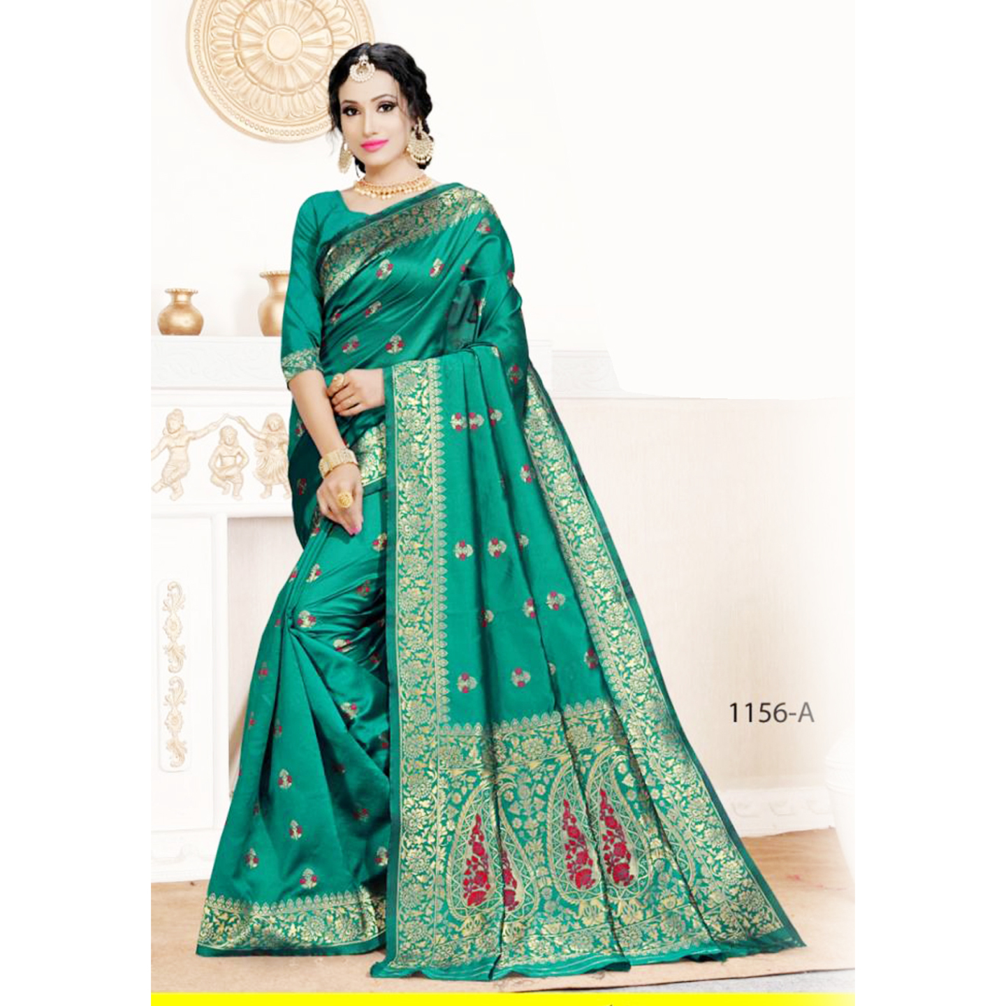 Talk By Fashion Women Cotton Silk Banarasi Saree Ocean Green